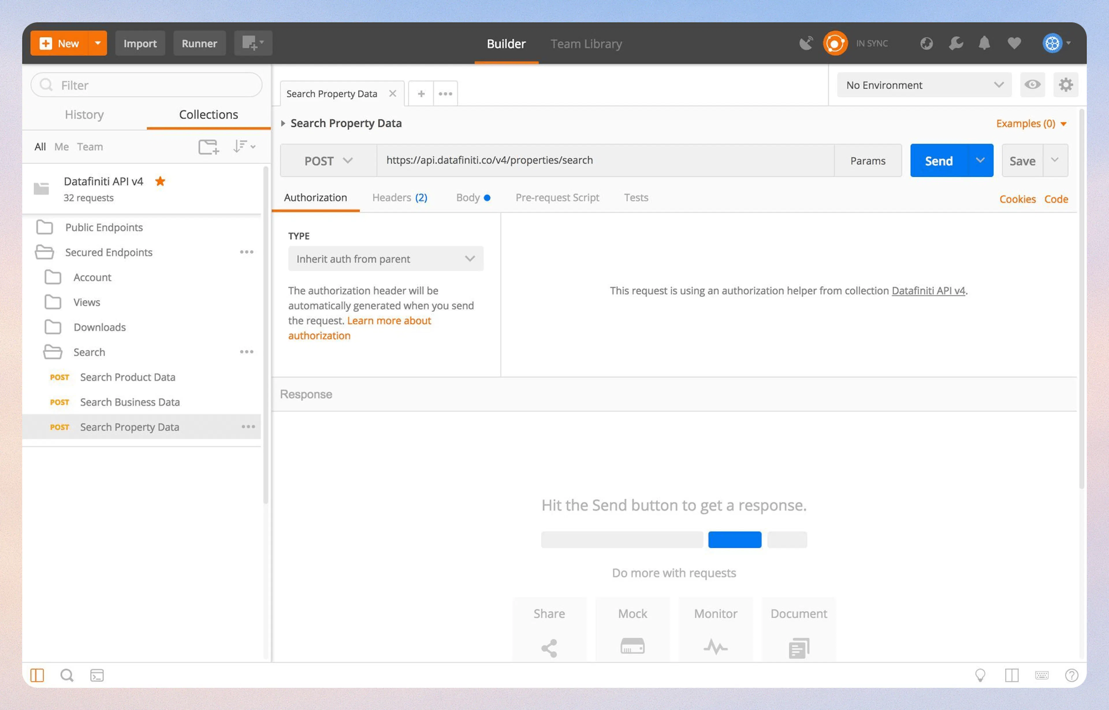 Select the Property Database in Postman