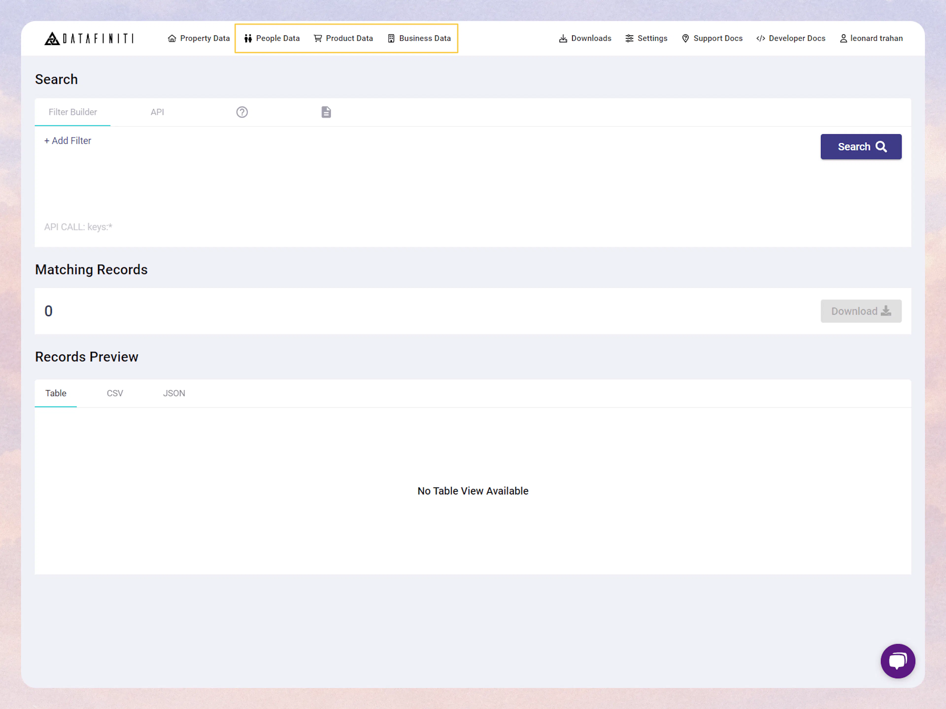 Datafiniti portal advanced query interface