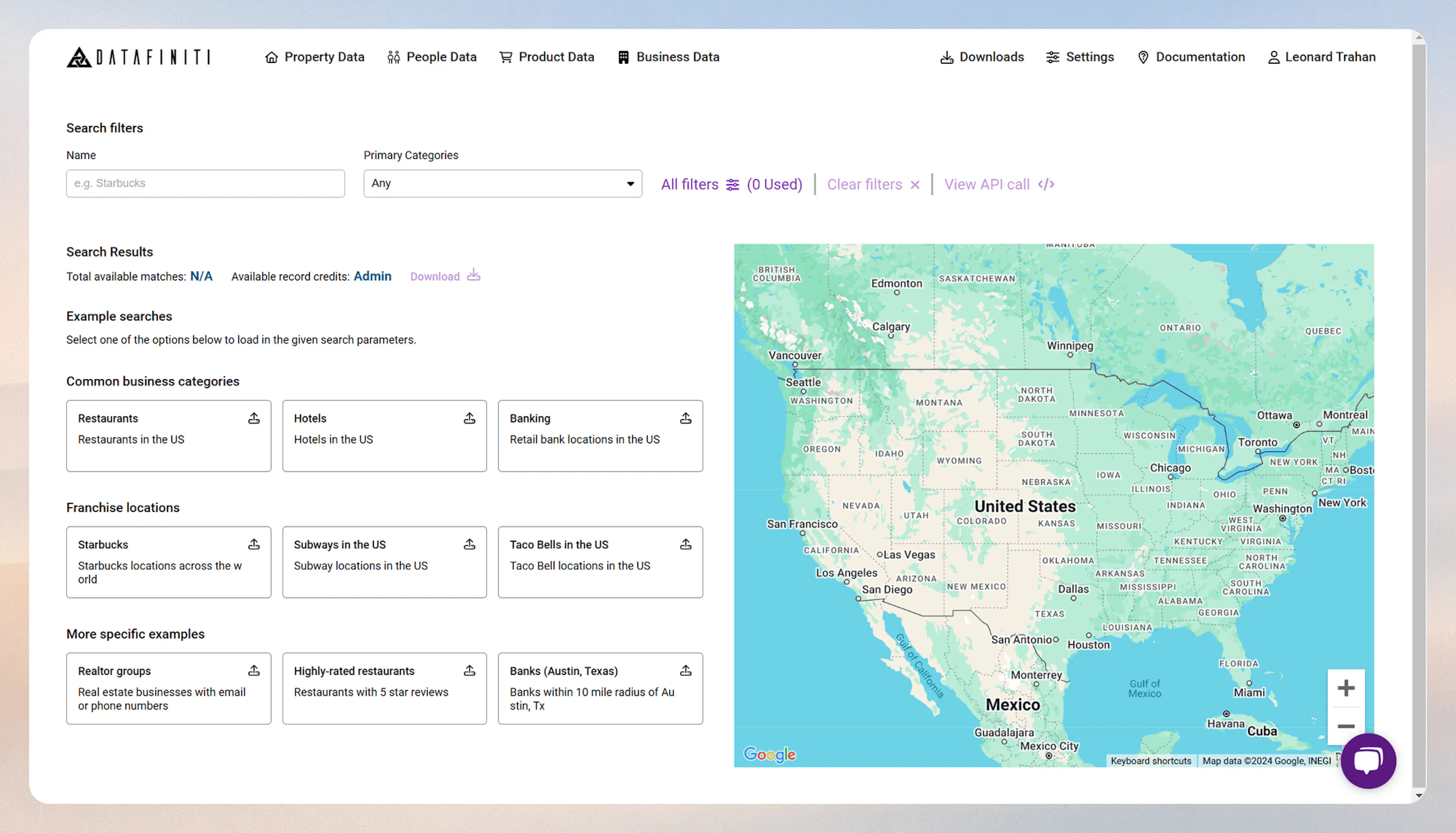 Screenshot showing navigating to business data