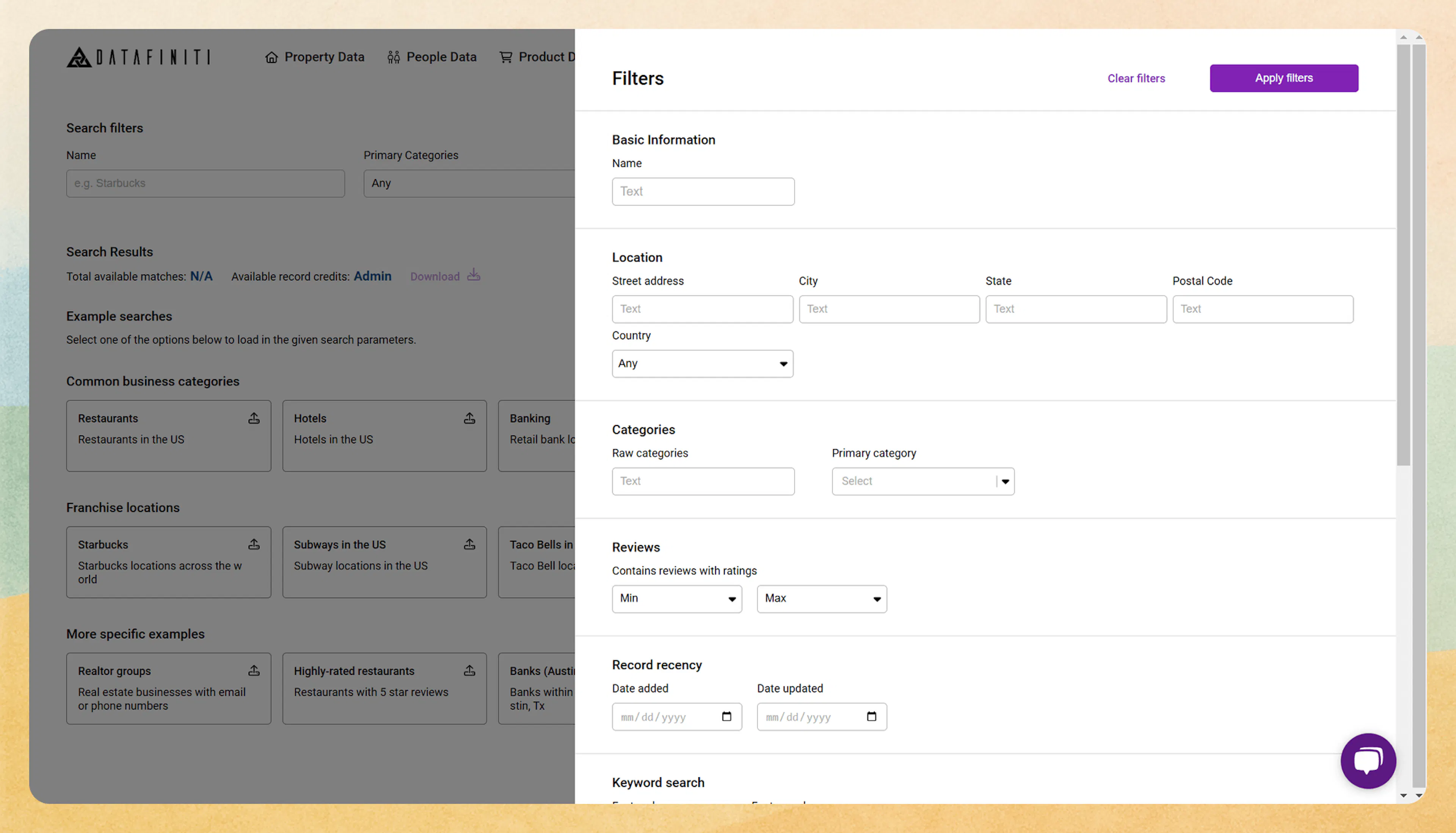 Screenshot showing navigating to business data