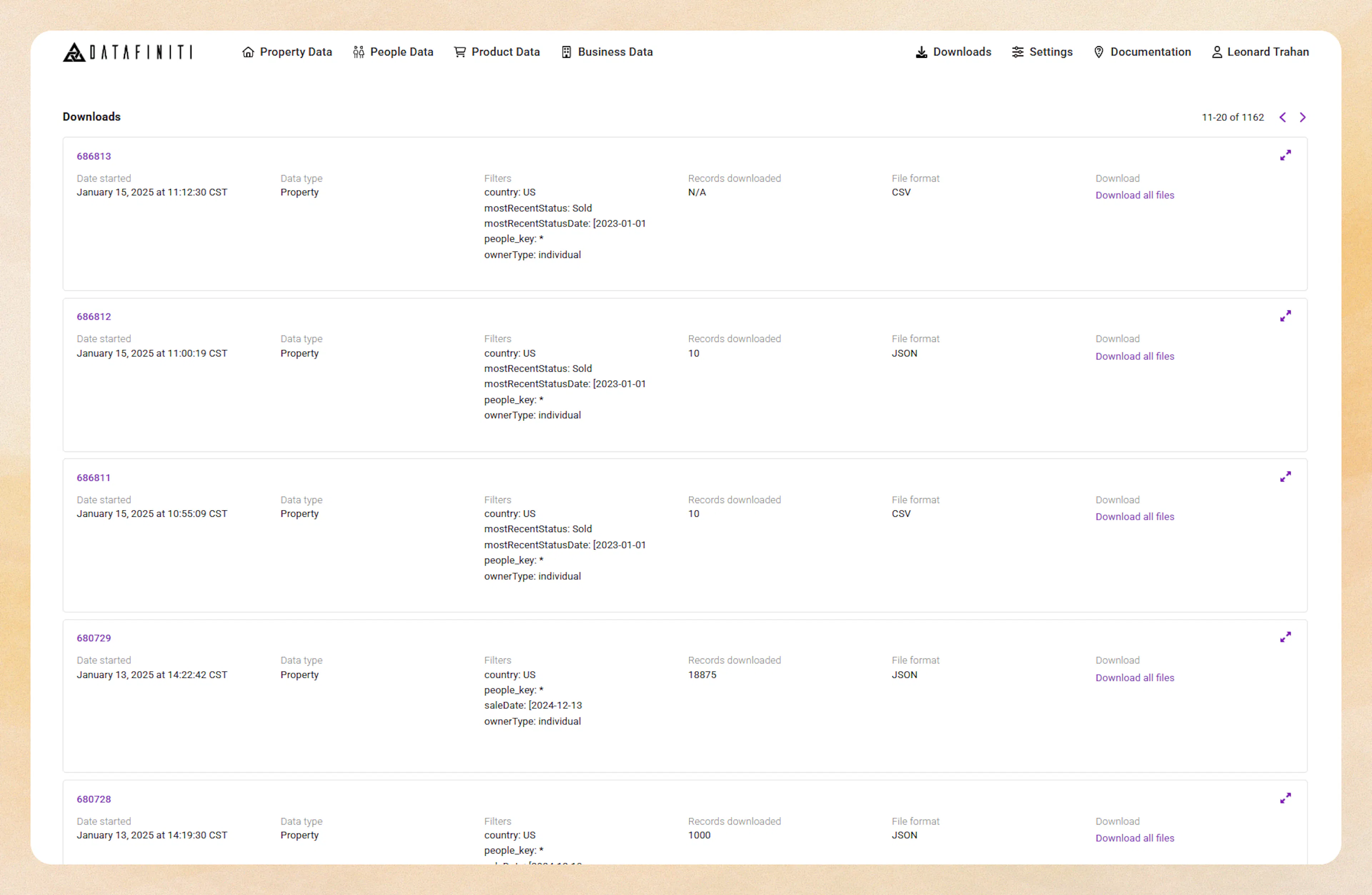 Screenshot showing track your download via the portal