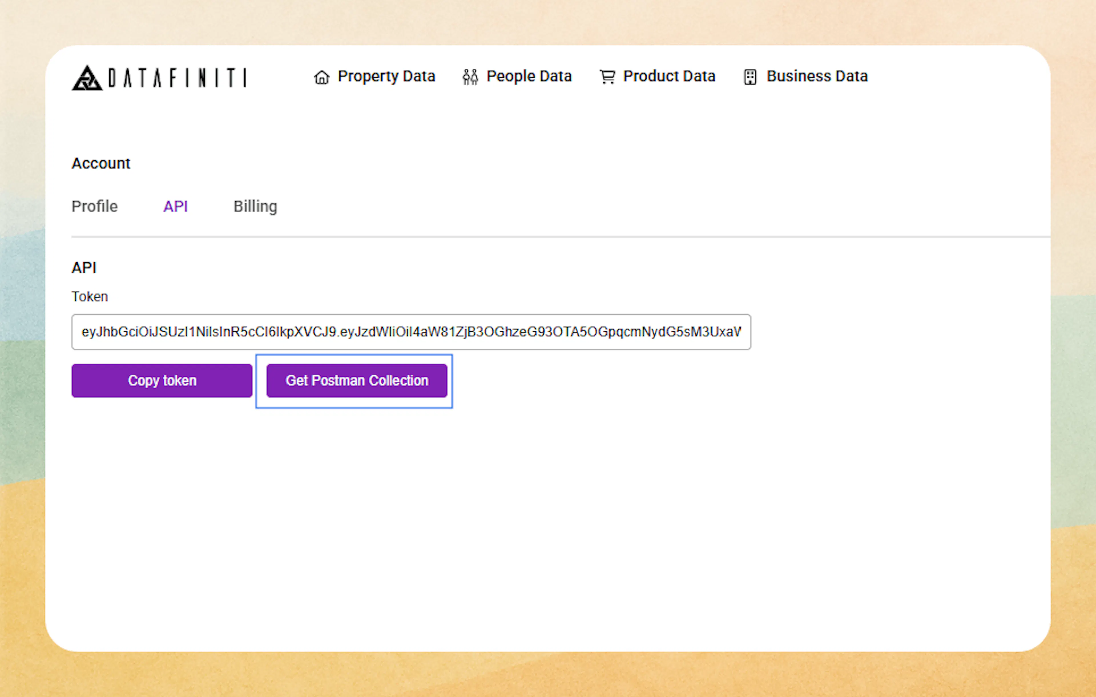Screenshot showing 2. get your api token