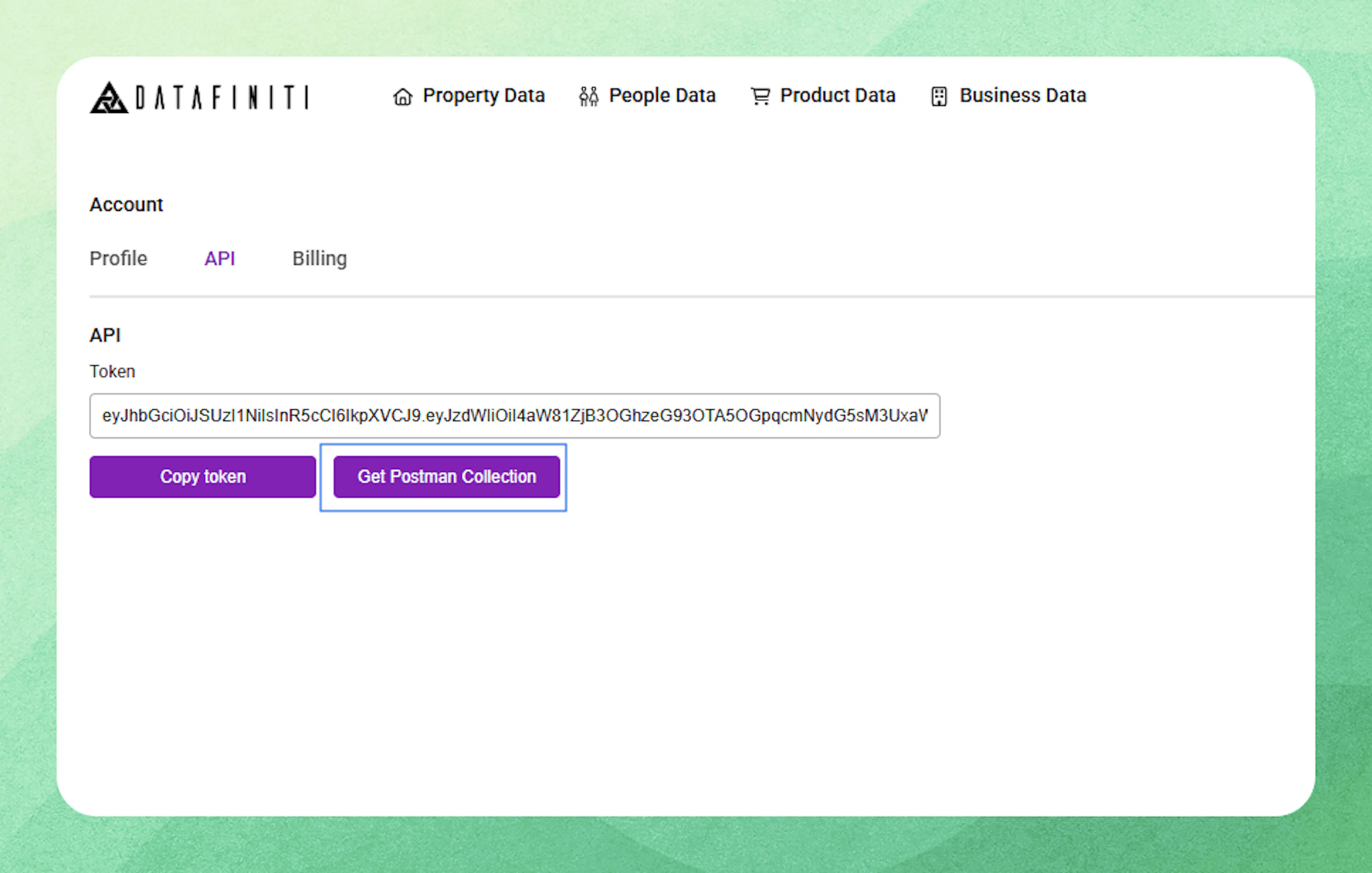 Screenshot showing 2. get your api token