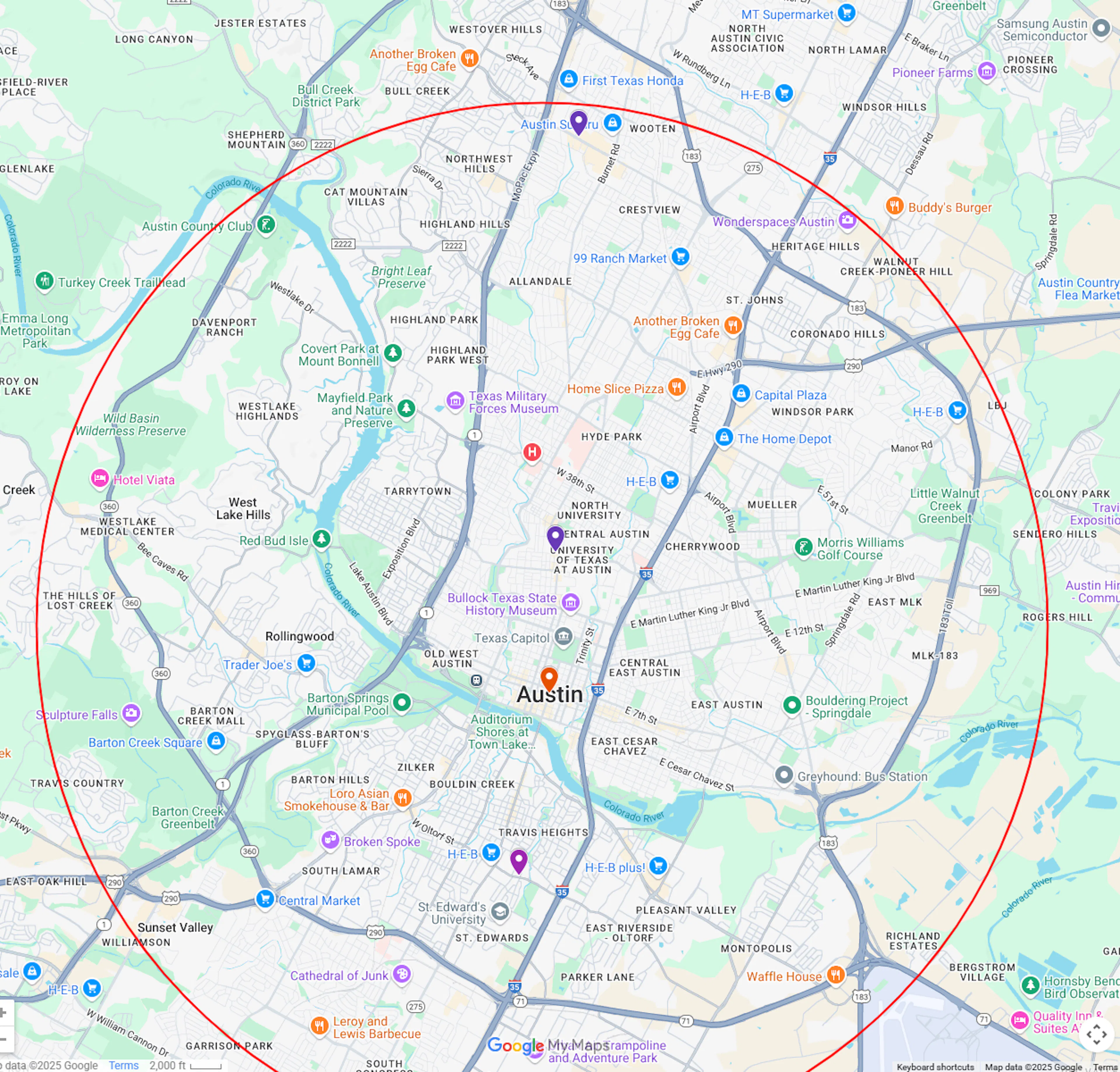 Business geolocation search results on map