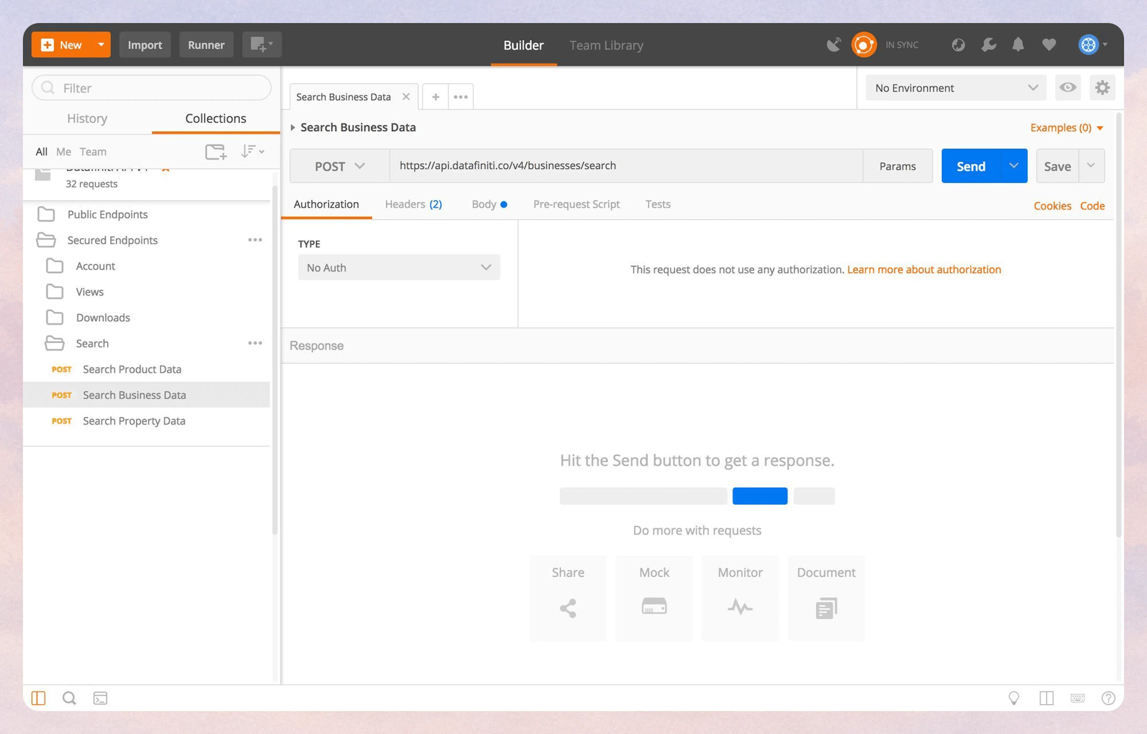 Select the Business Database in Postman