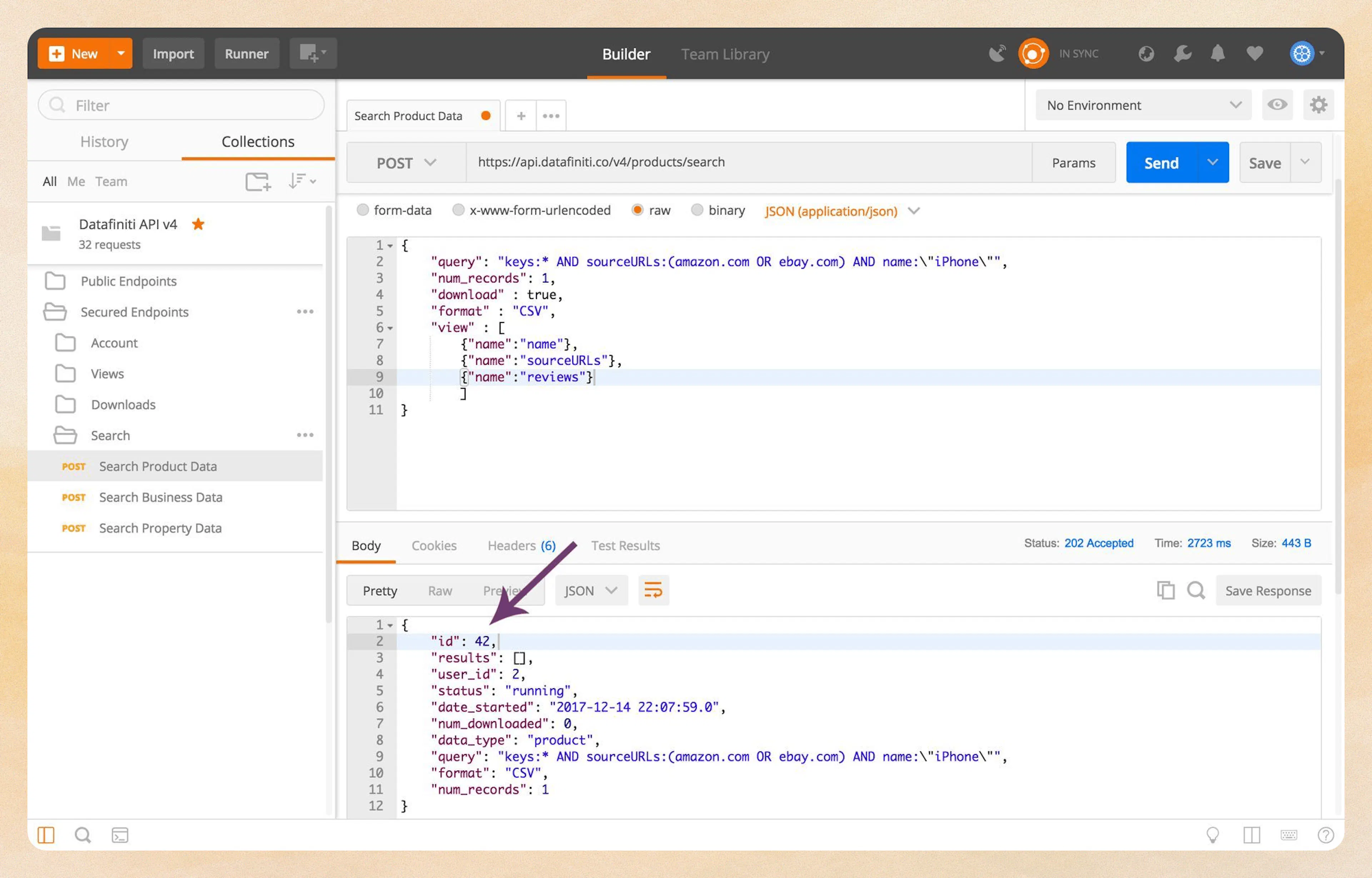 When you send the request with "download": true it will start downloading your files. You will need your download ID to access them.