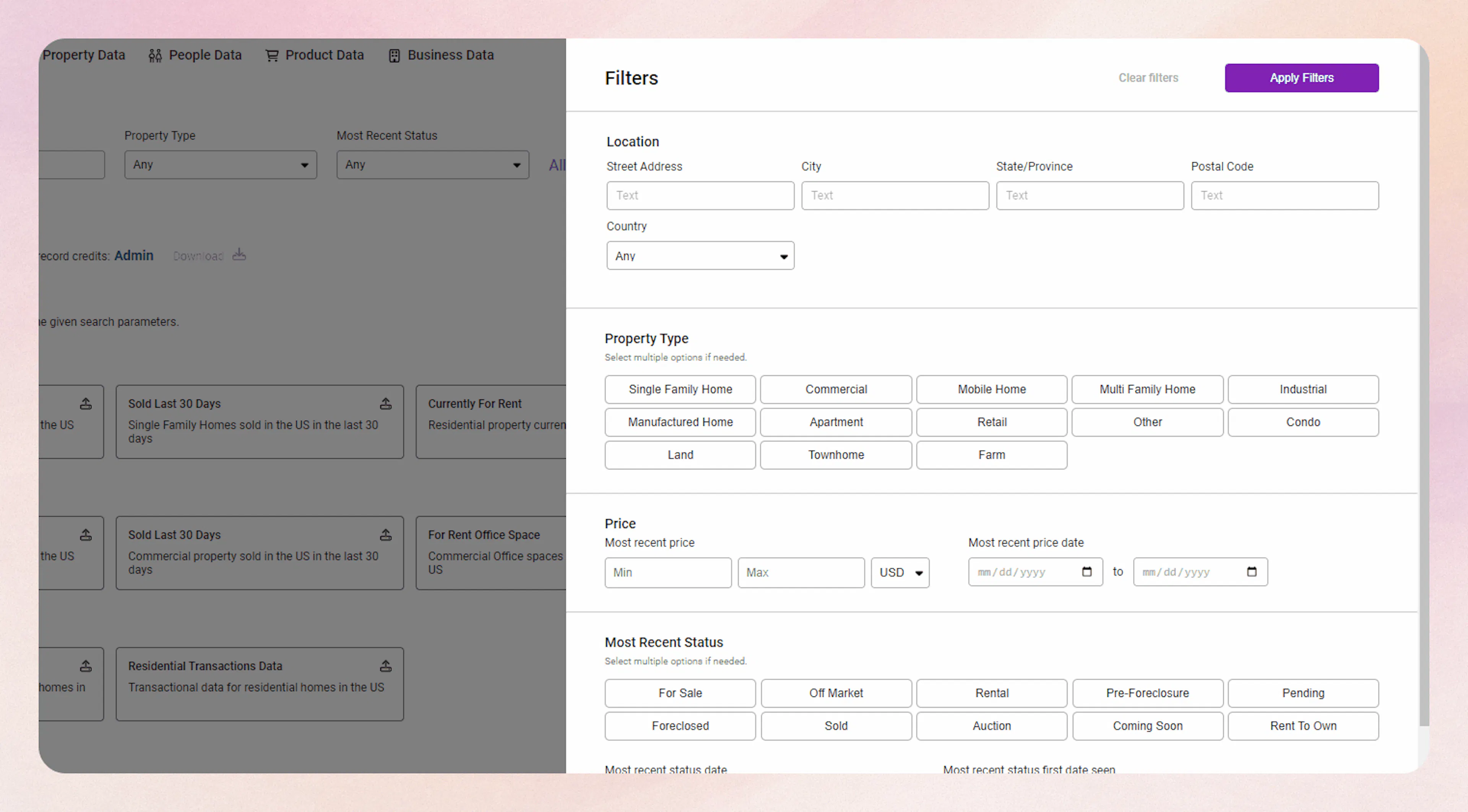 Screenshot showing option 1: download data for all homes in an area