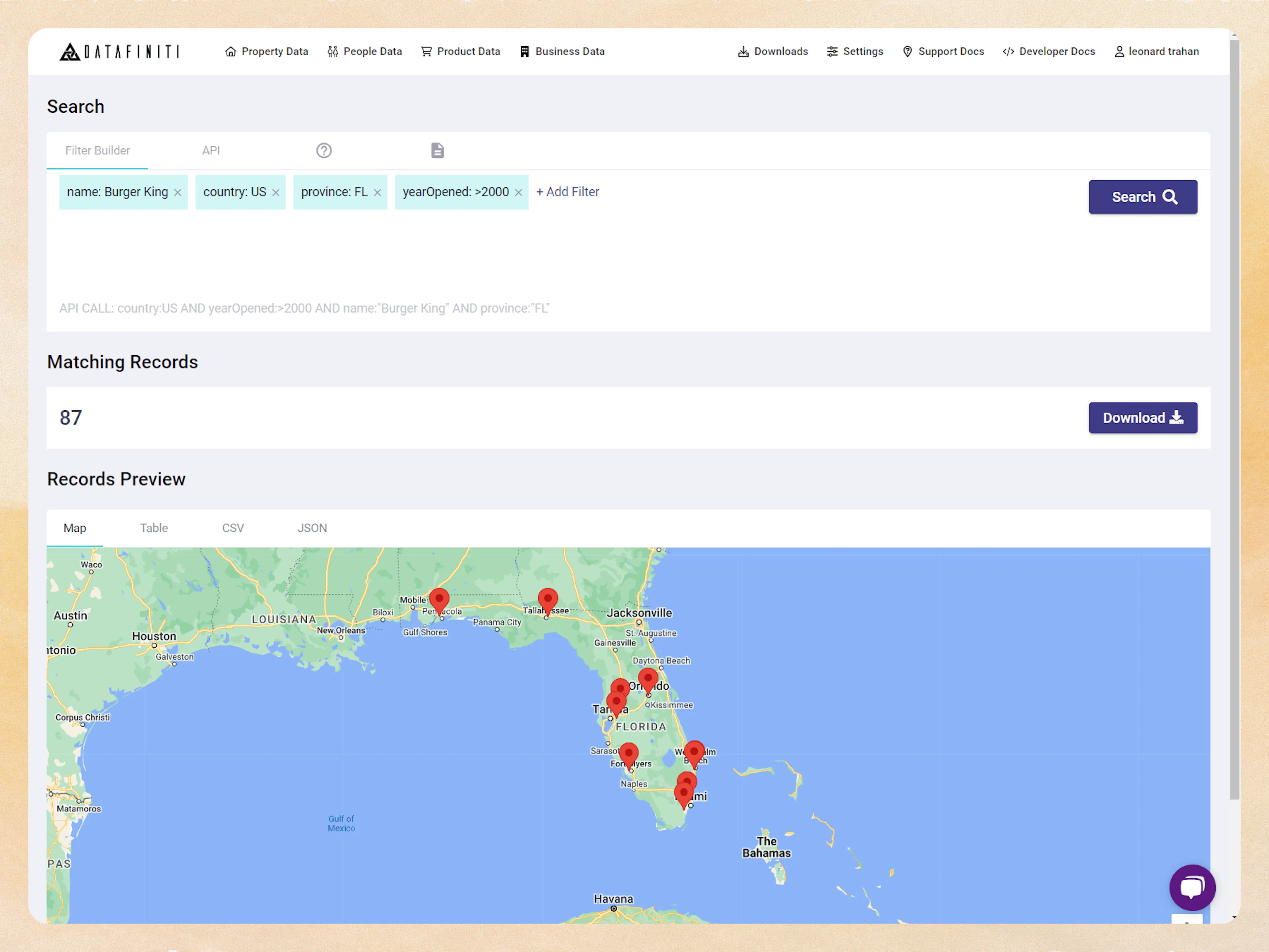 Screenshot showing filter builder