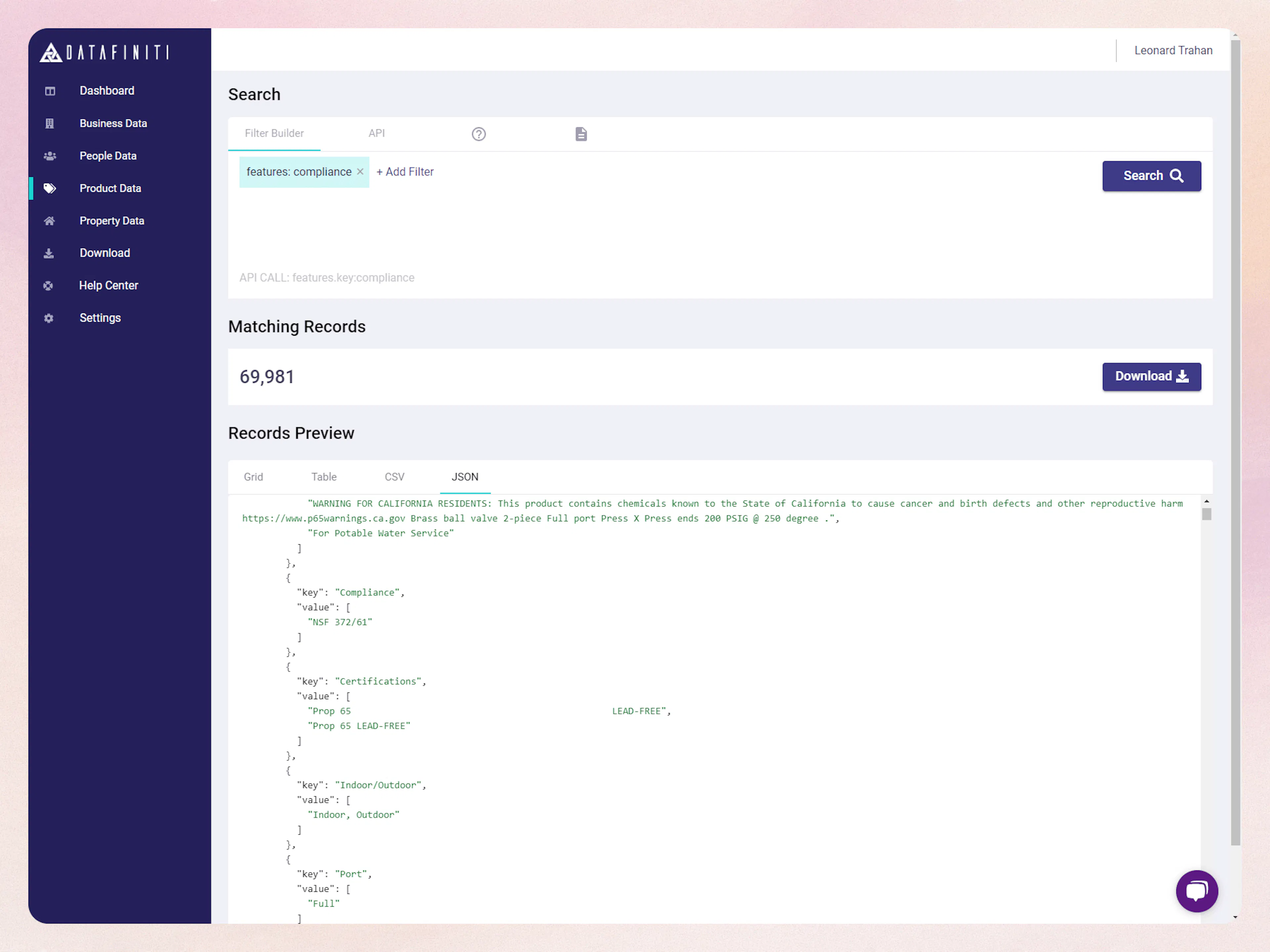 Screenshot showing json table view