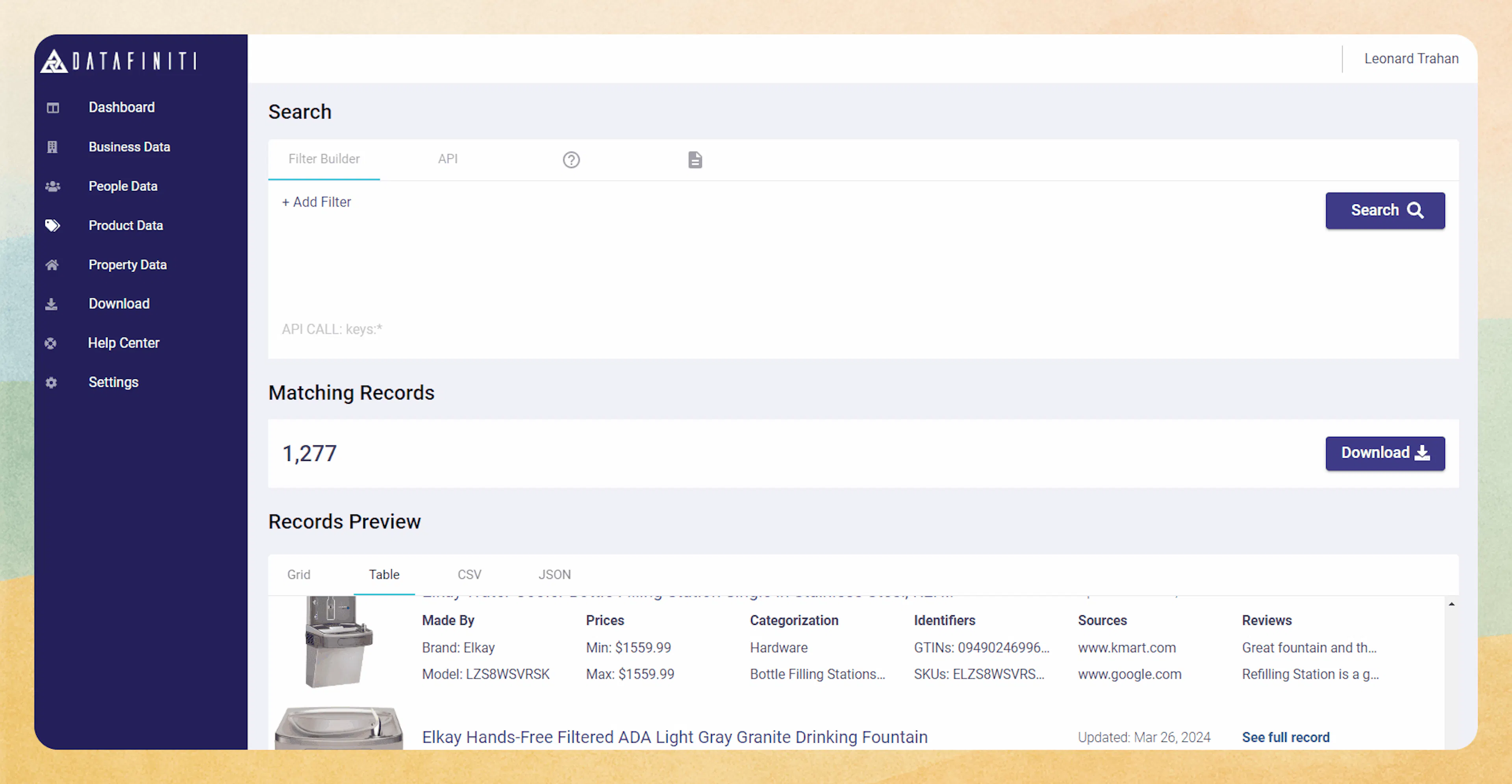 Screenshot showing searching for specific compliance values