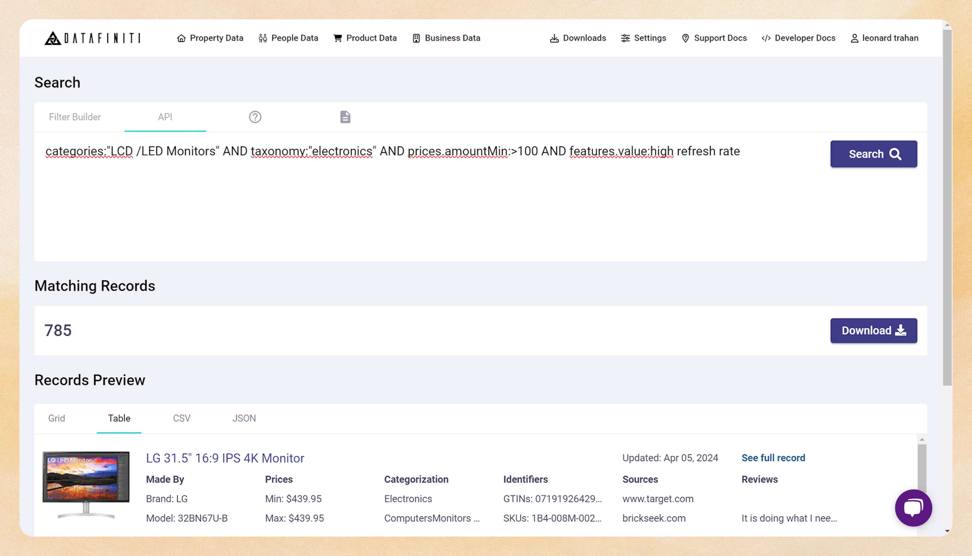 Screenshot showing searching for product reviews through api requests