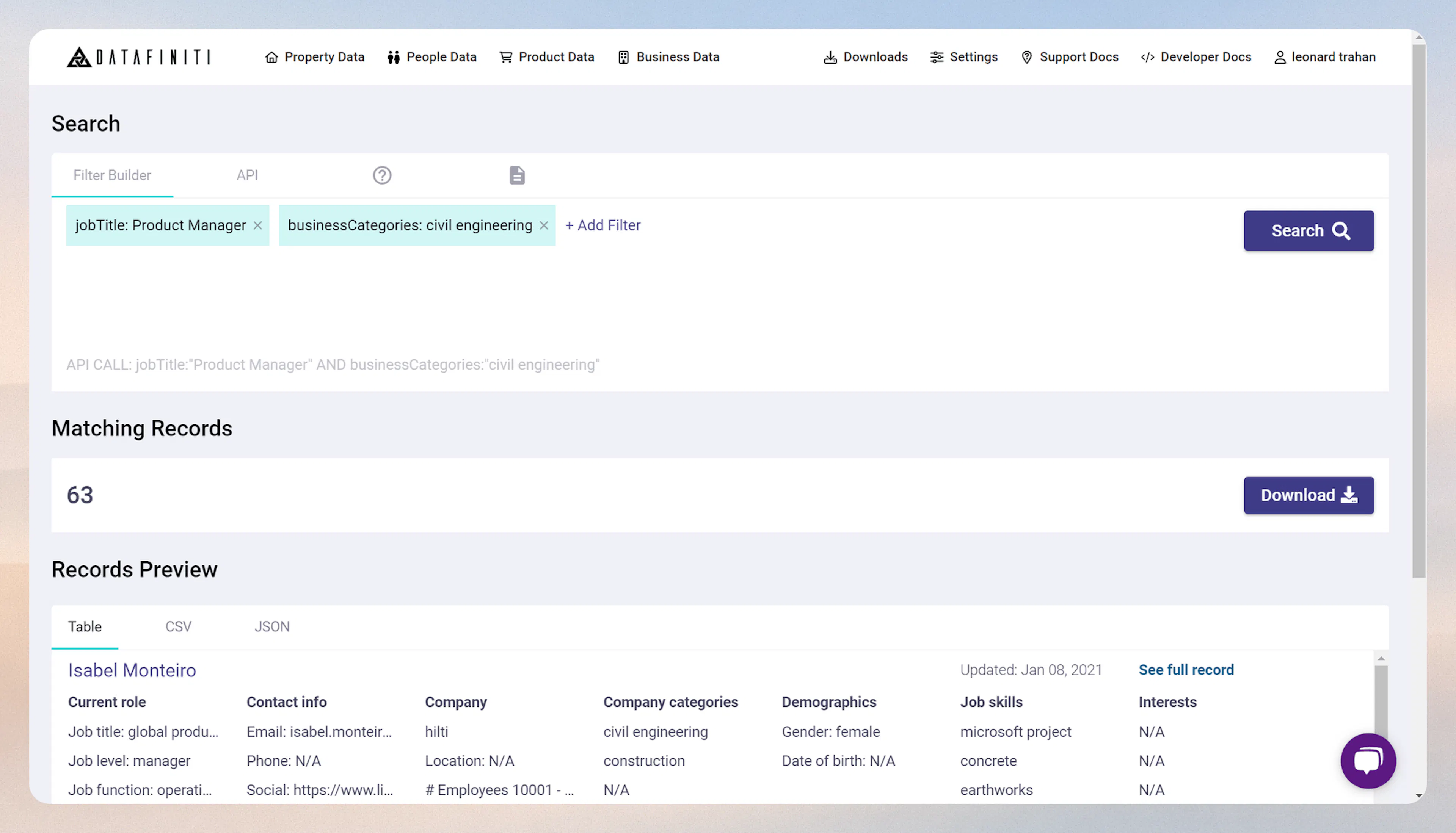 Screenshot showing selecting a job specialization in you search