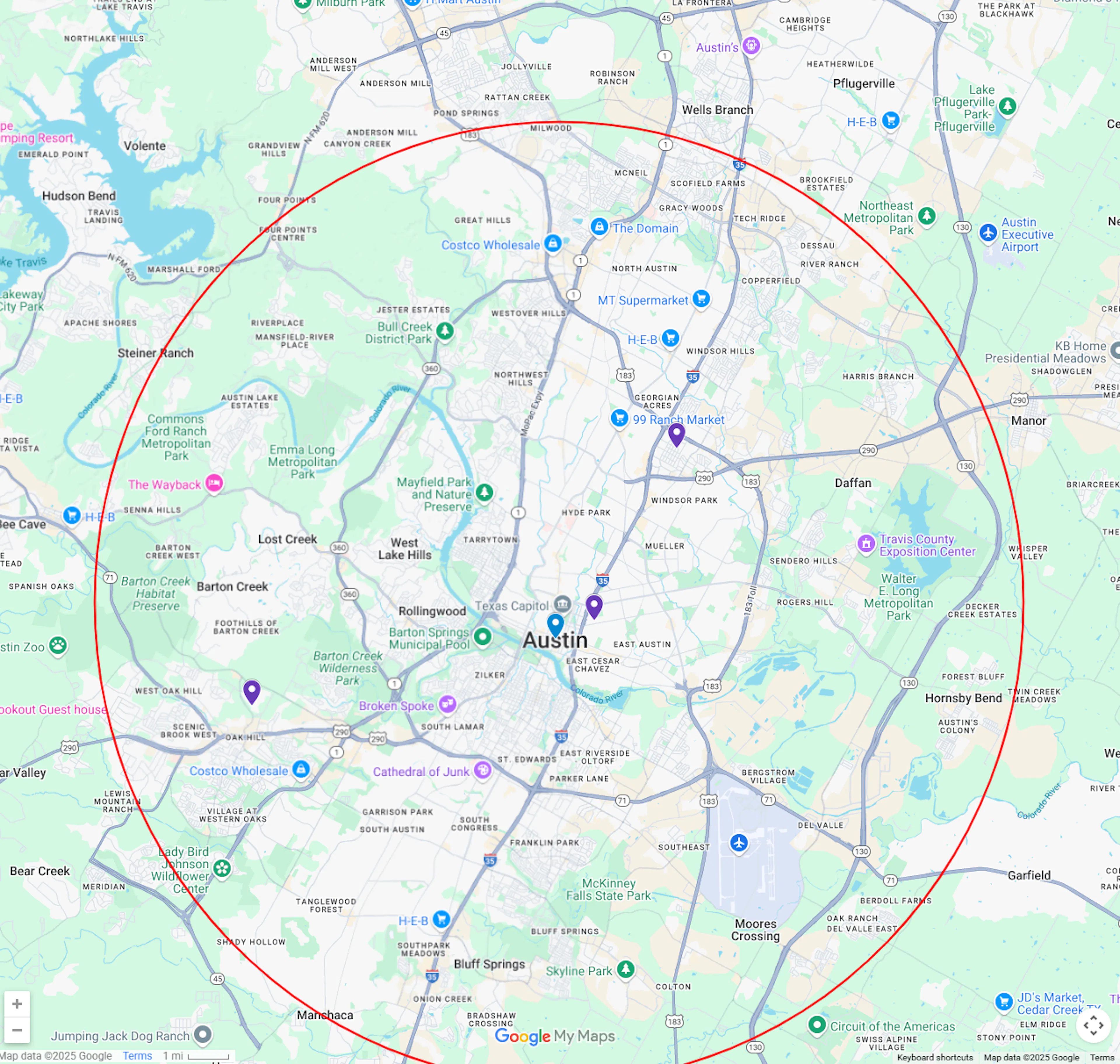 Geolocation search results on map