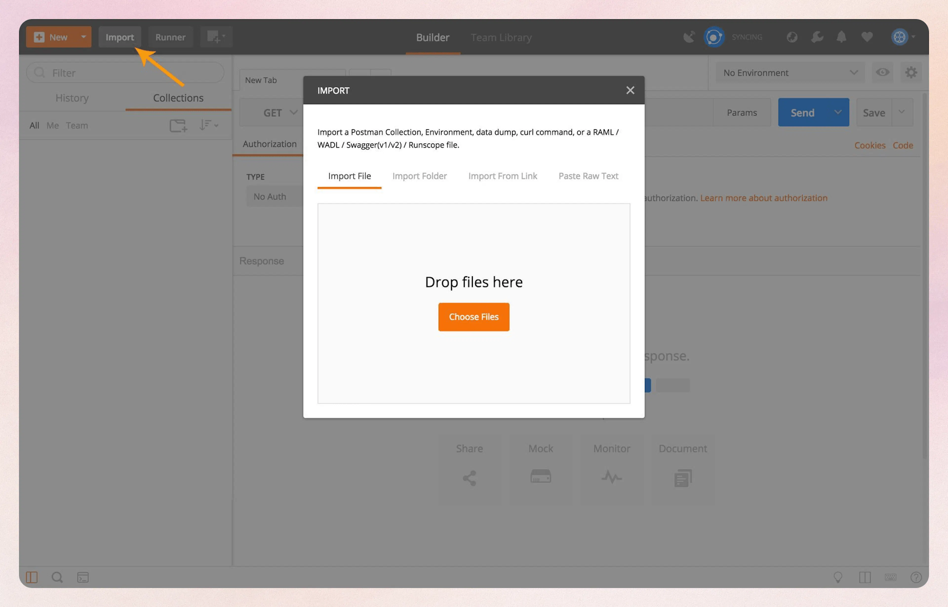 Selecting the collection file to import