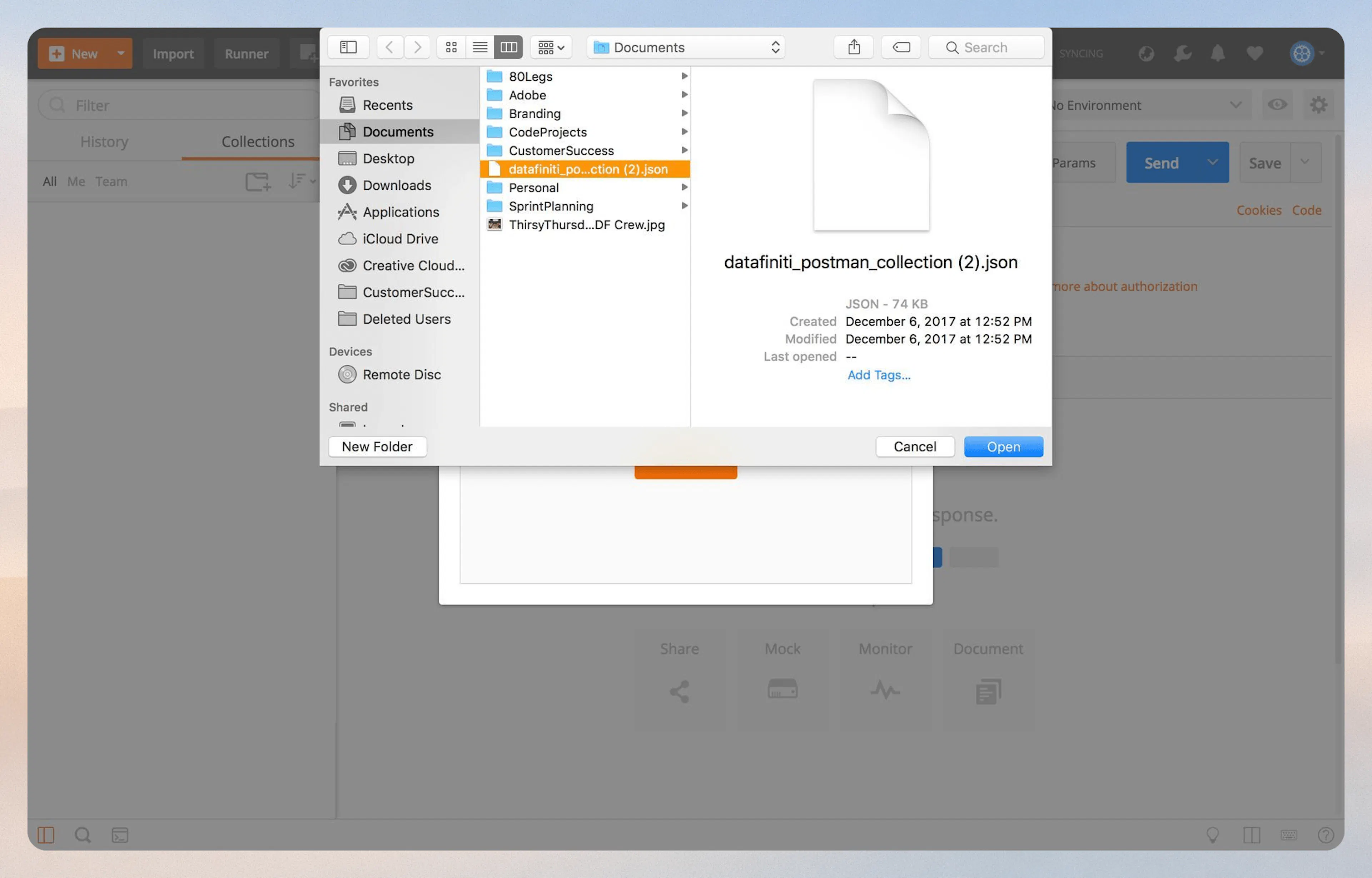 Confirming the import in Postman