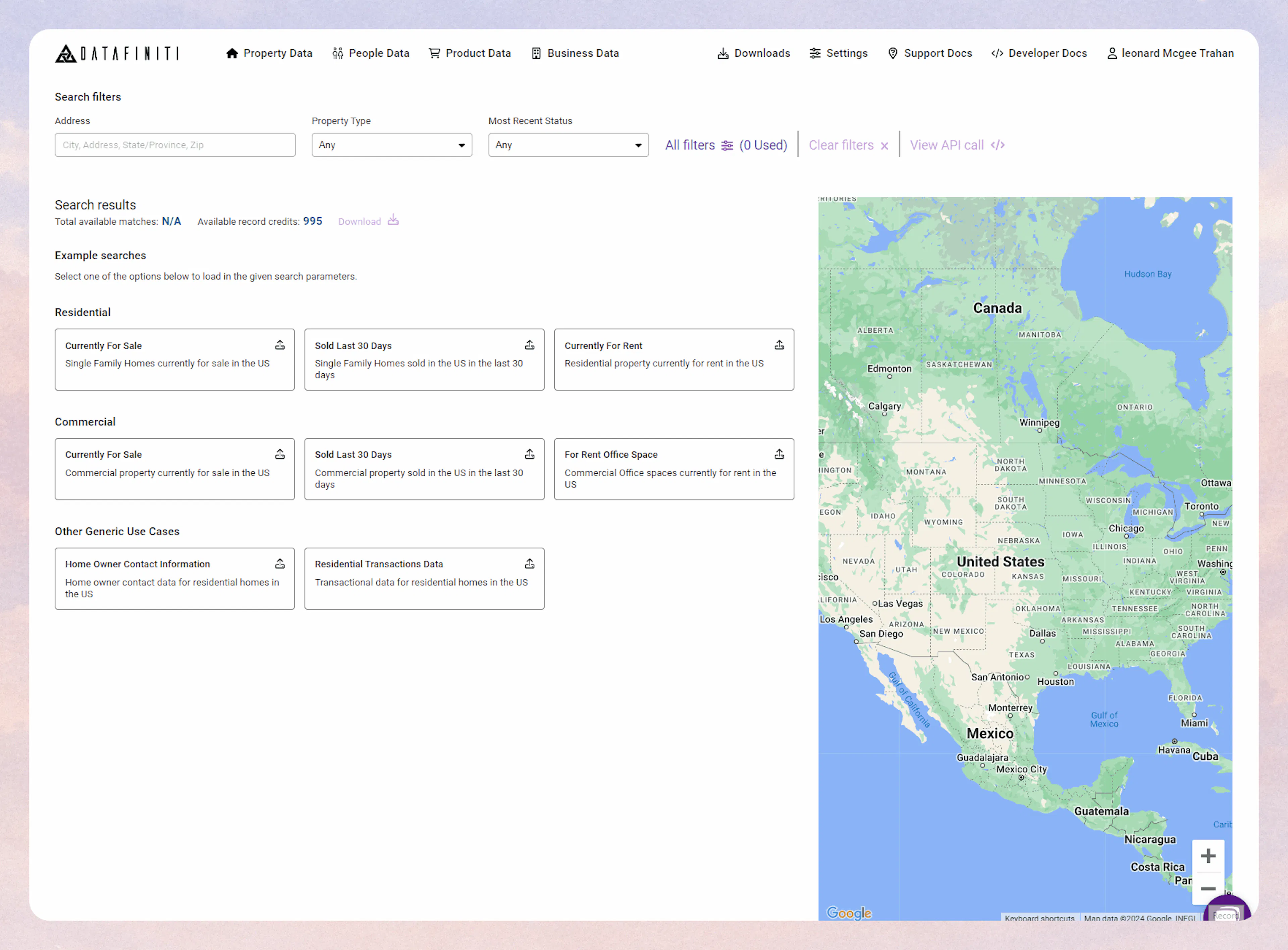 Screenshot showing property data