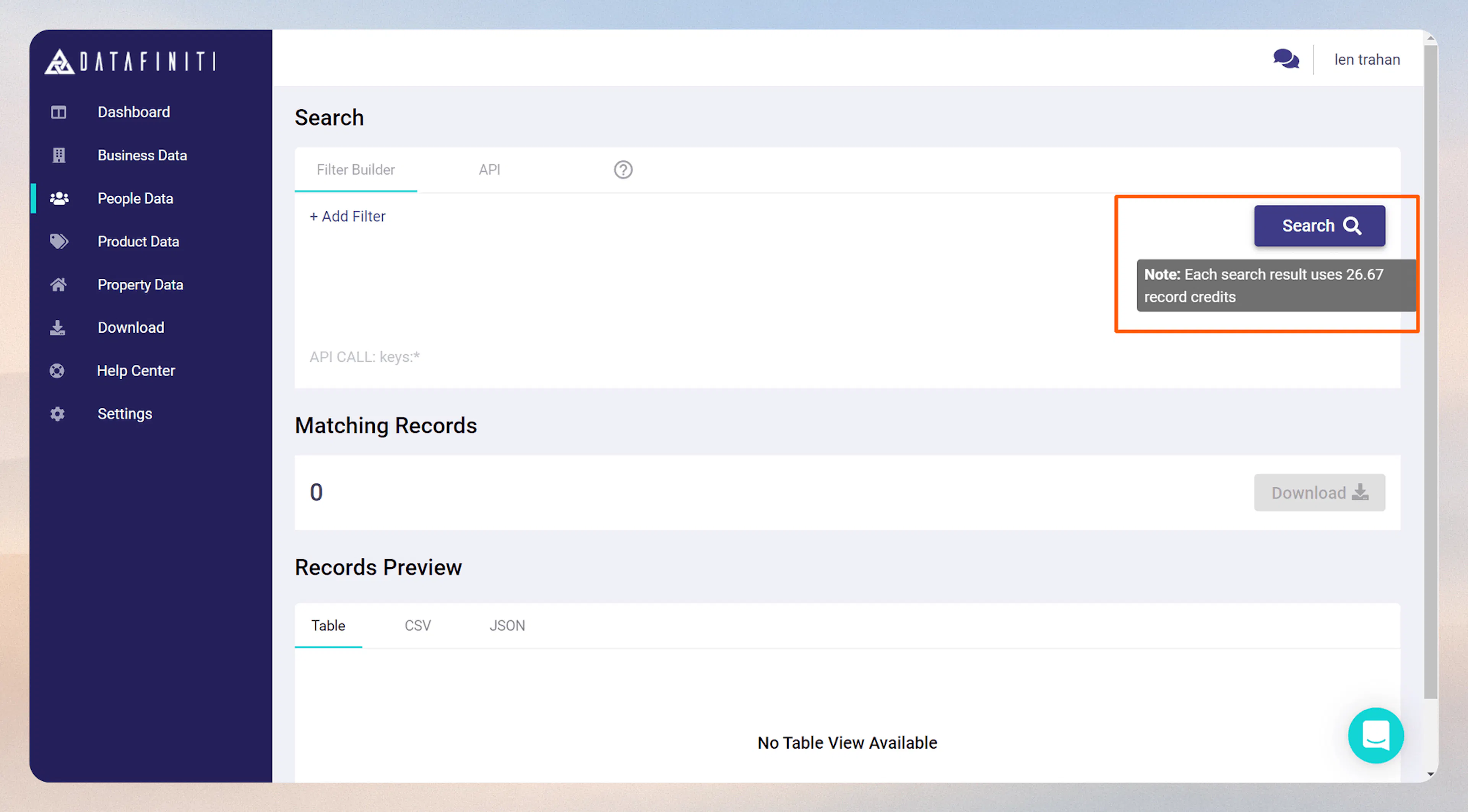 People data credits charge