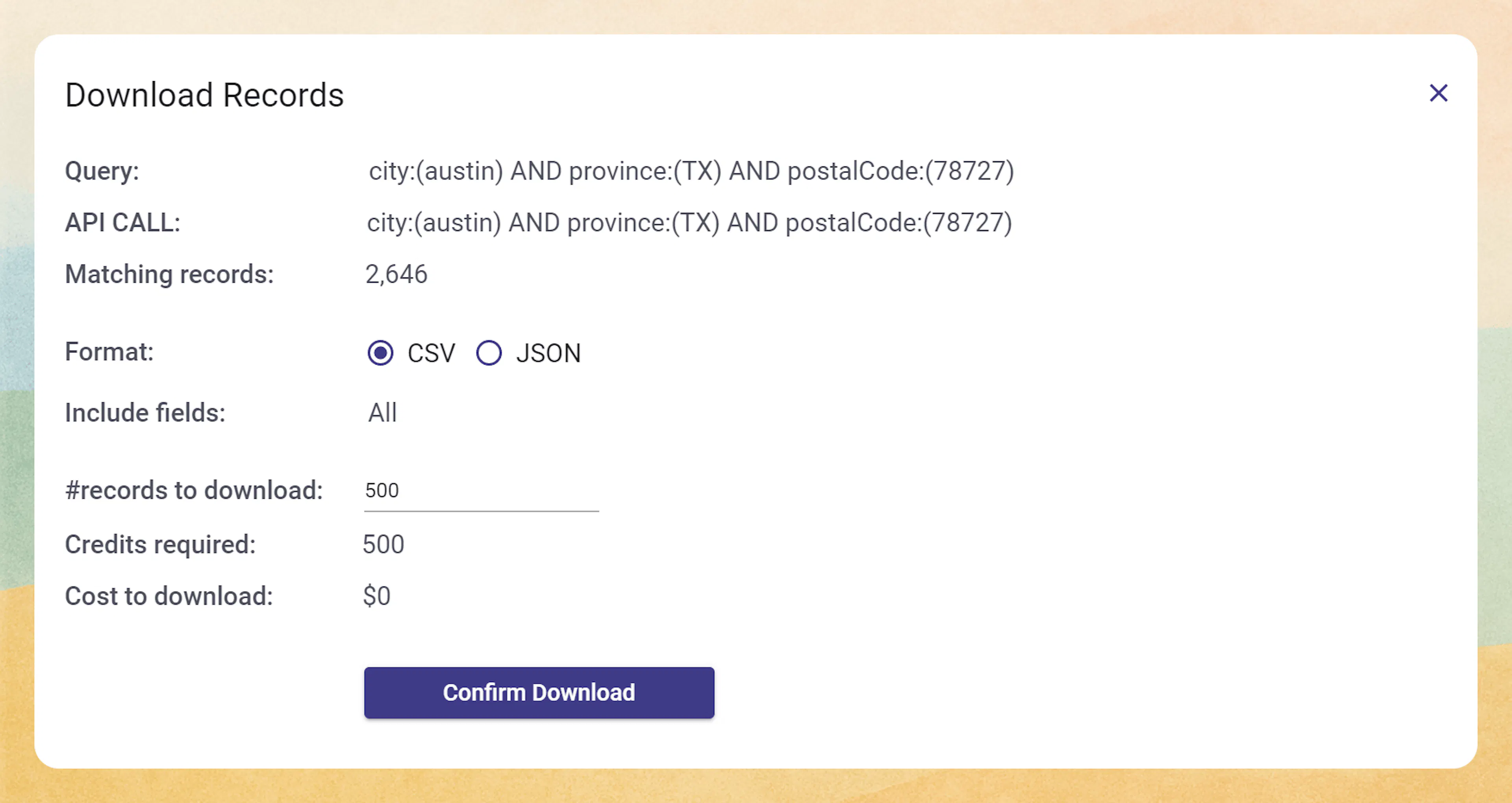 Credits charged for download