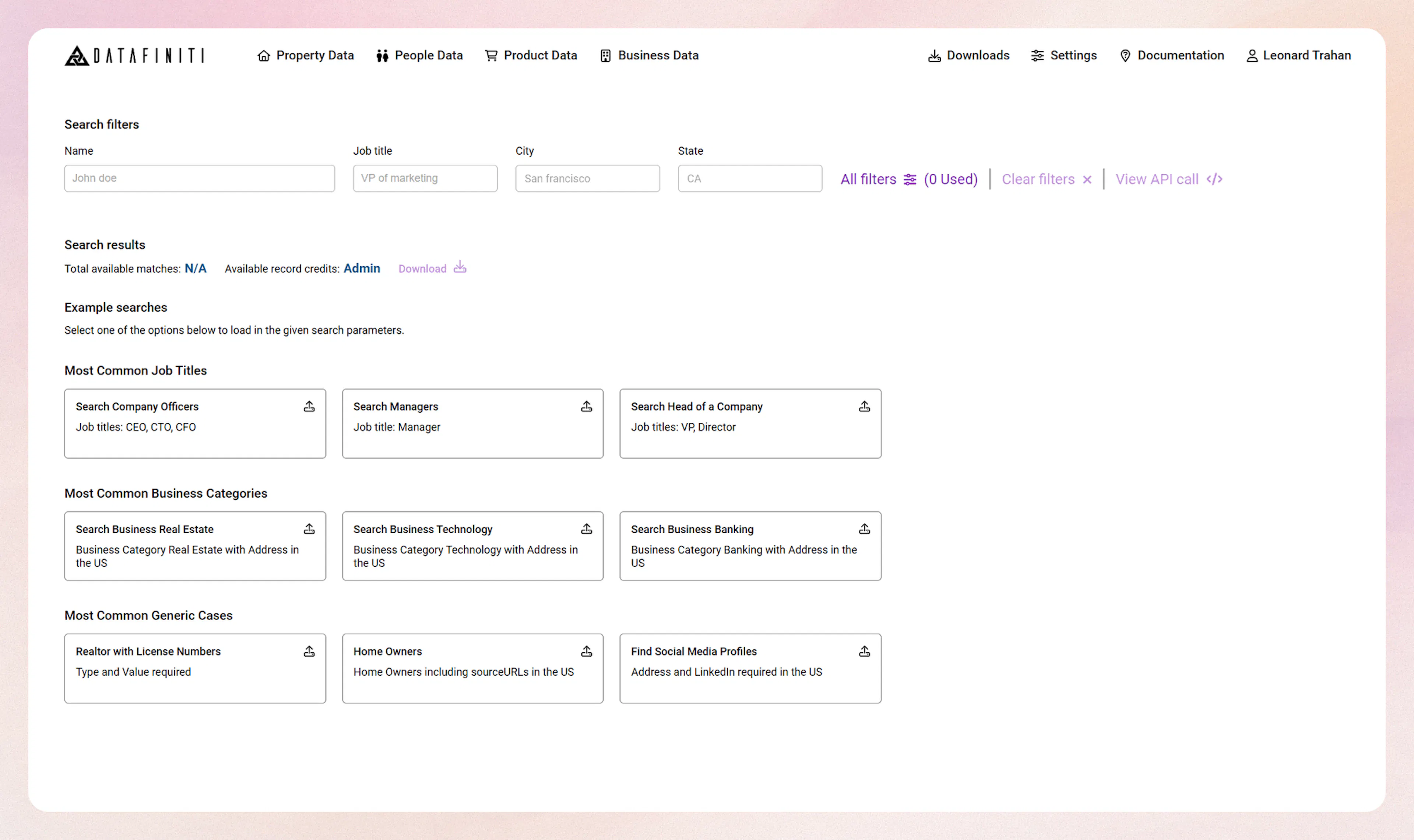 People Data filter builder page