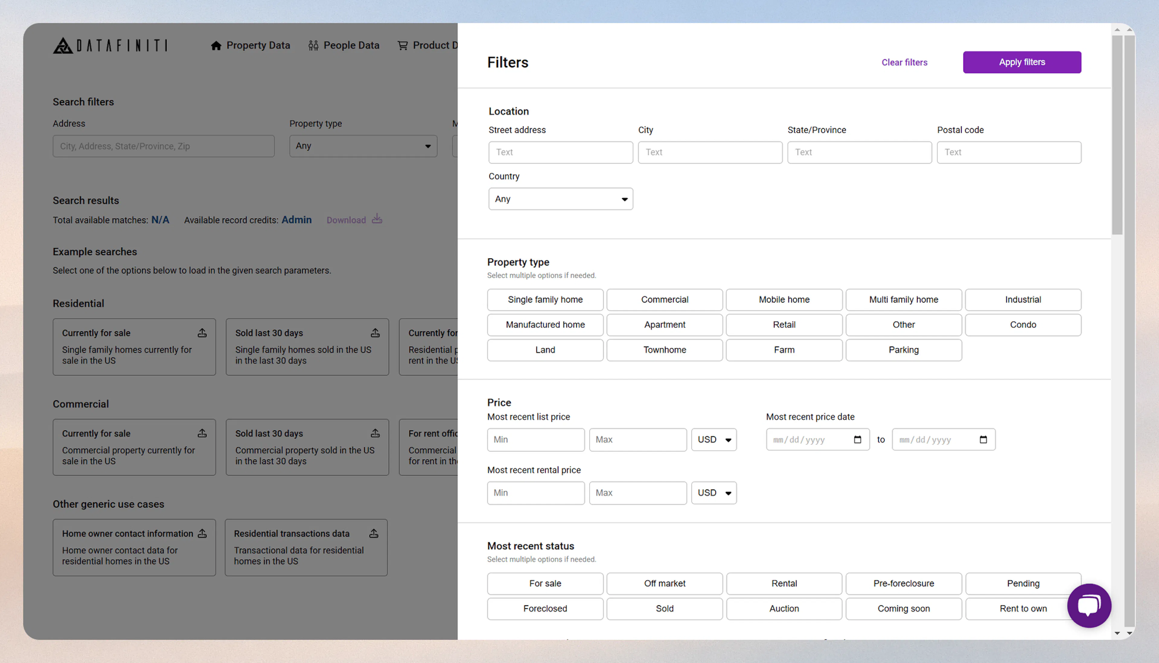 Screenshot showing people data filter builder