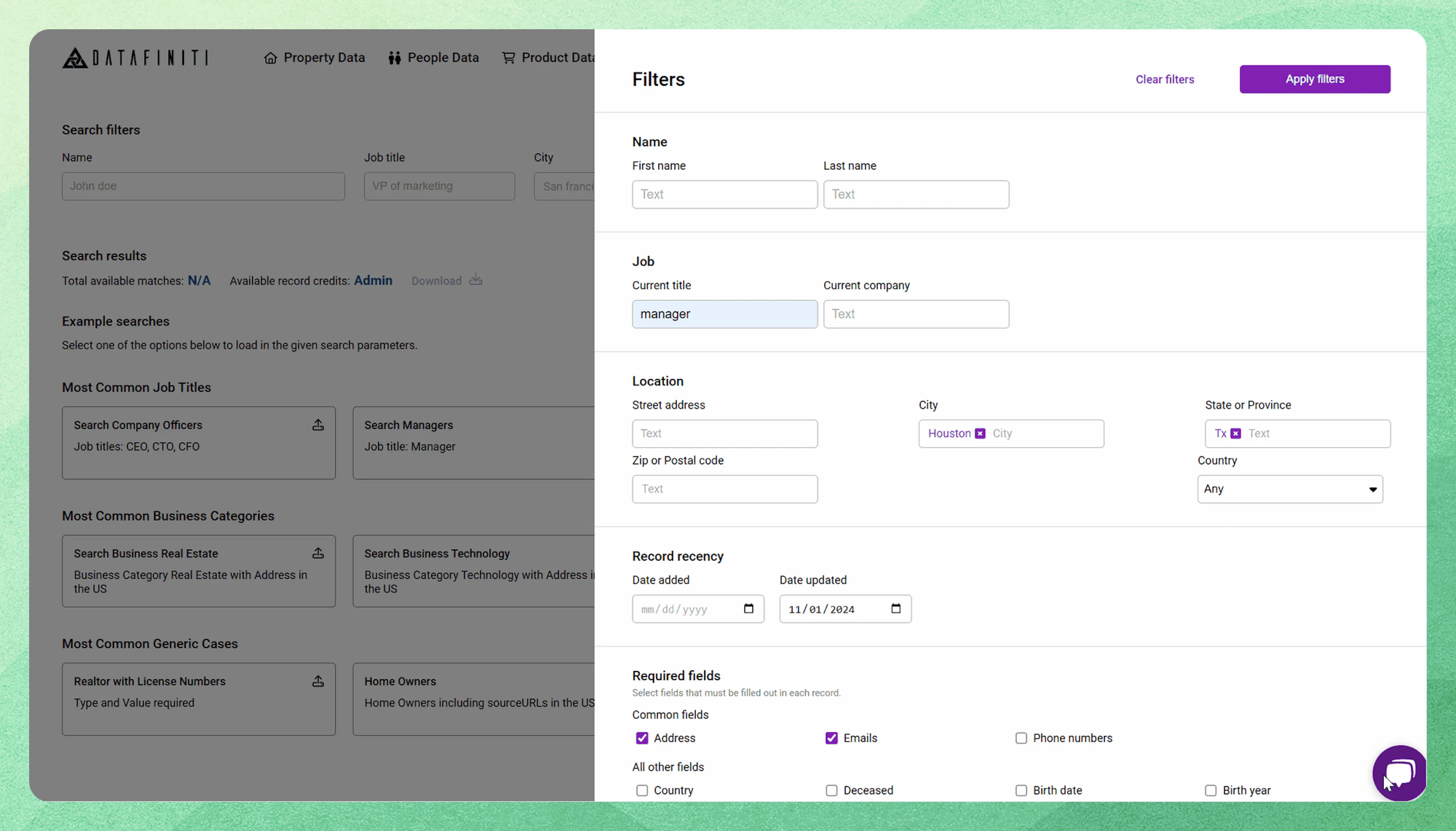 Filling in people data filter values
