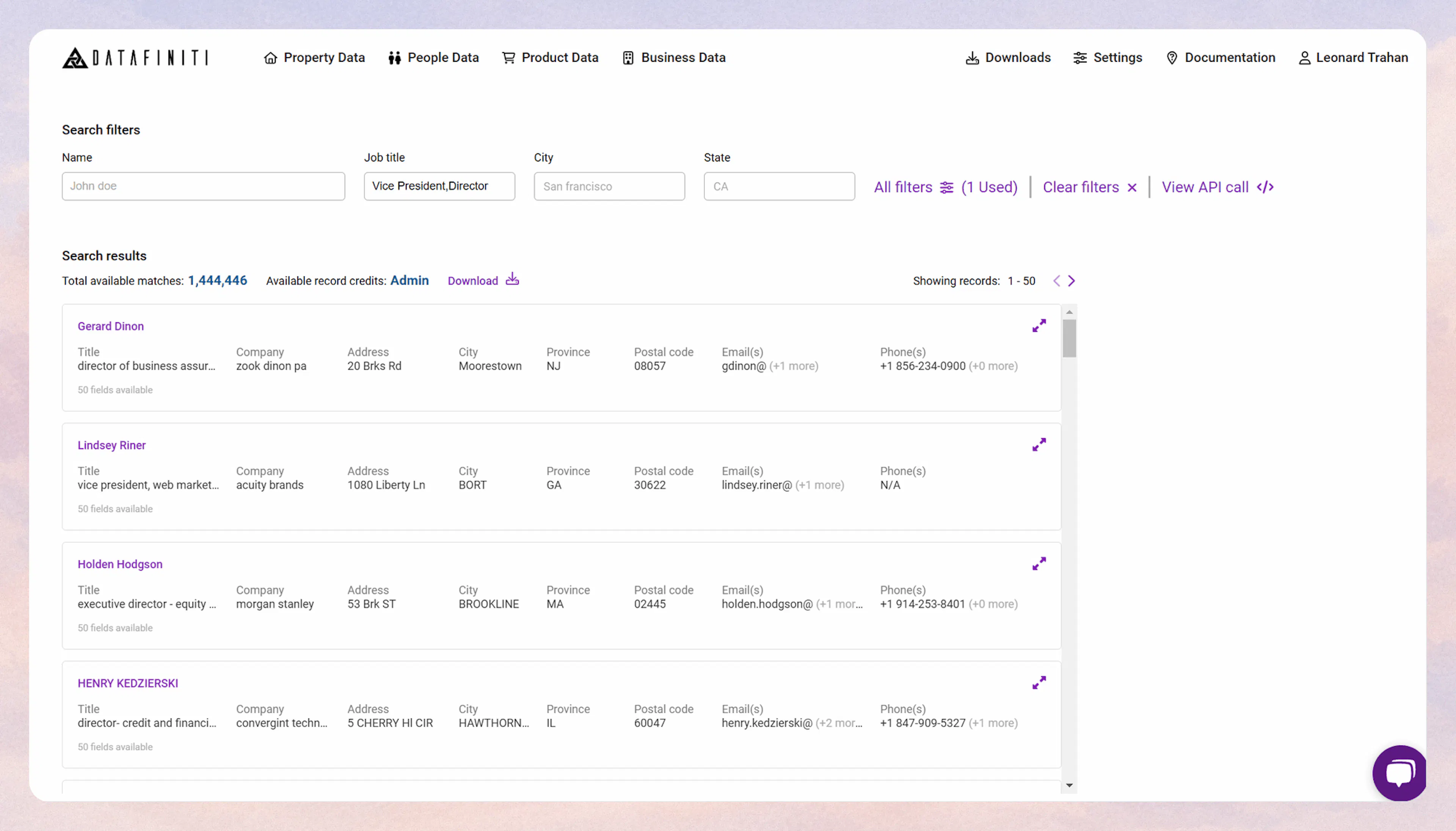 Screenshot showing people data api builder