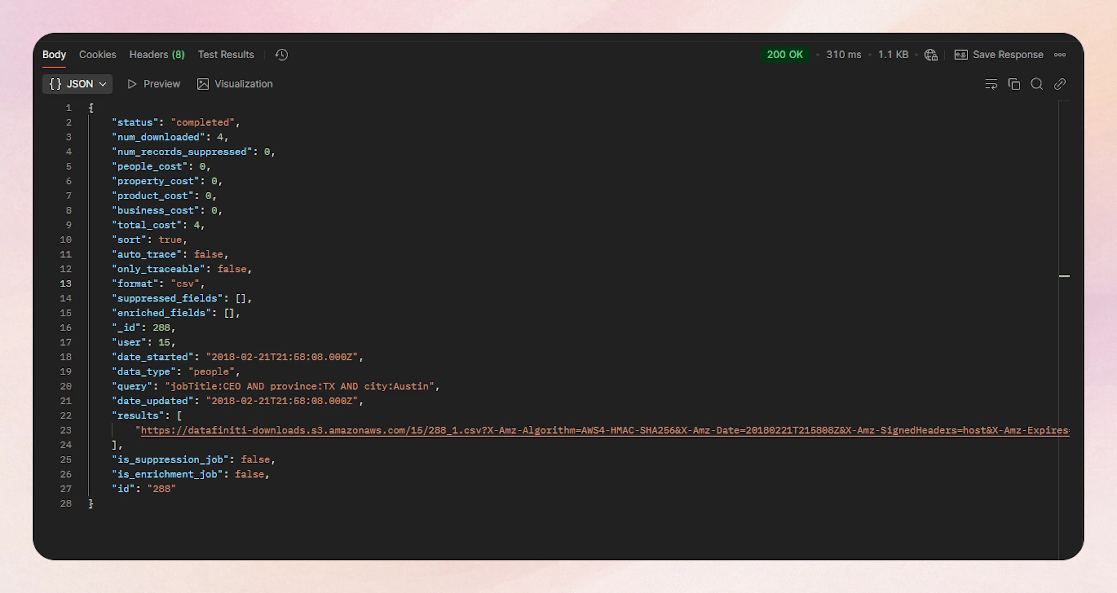 Screenshot showing 7. download the result file(s)