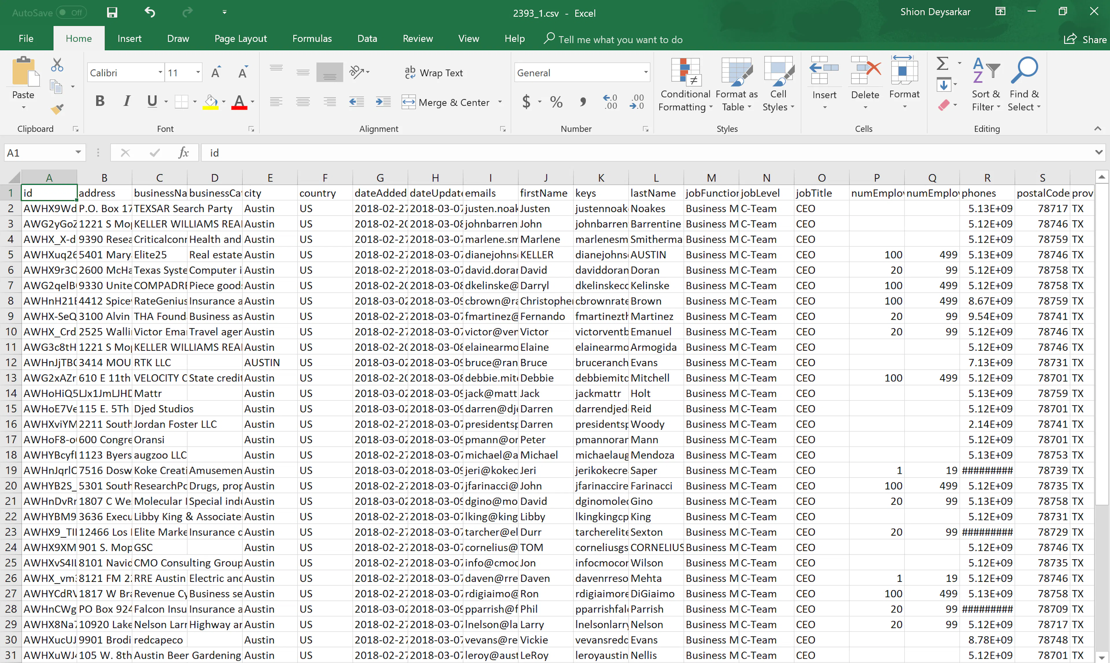 Sample people data output