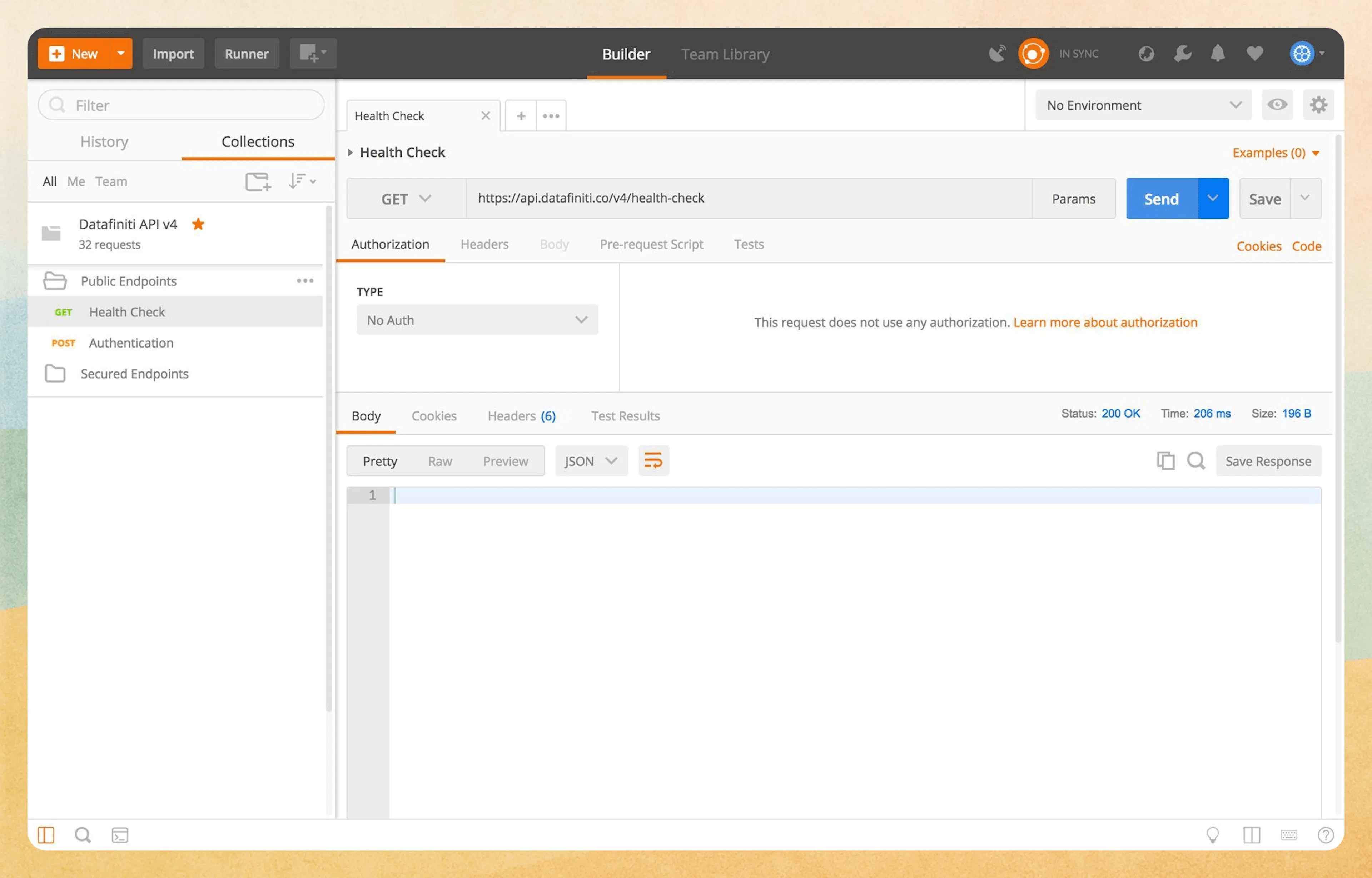 Health Check endpoint showing 200 OK response