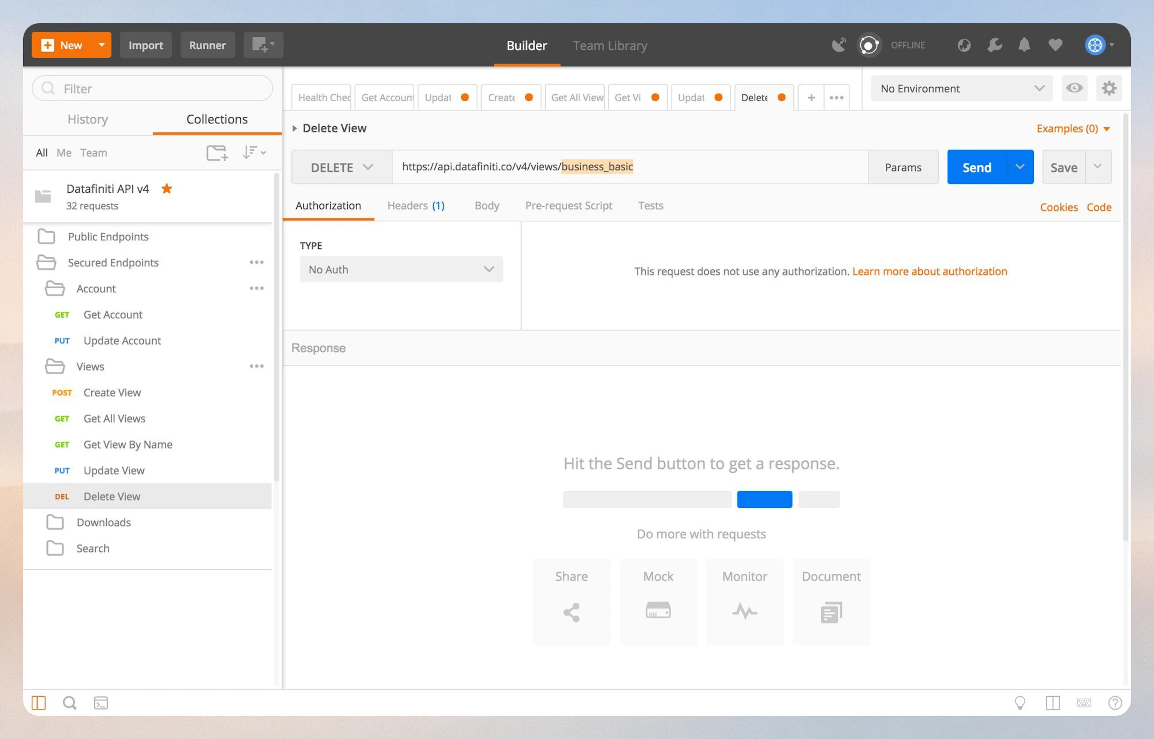 Delete View endpoint in Postman