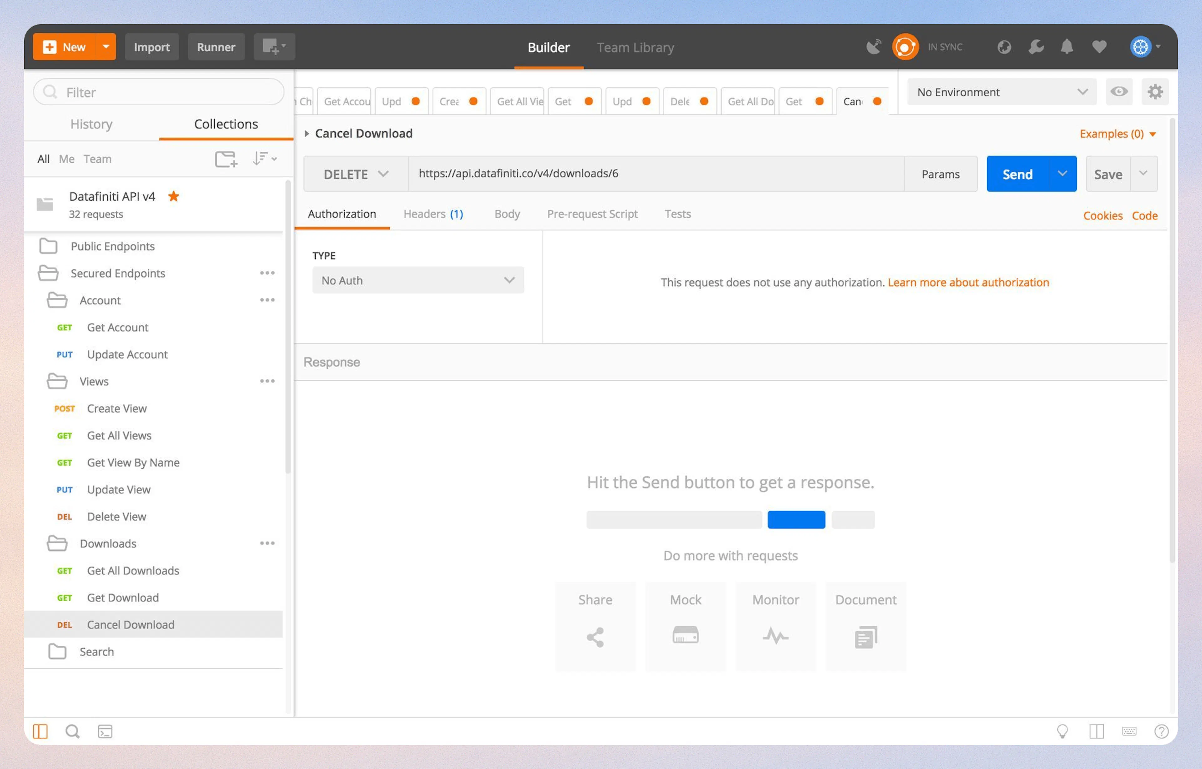 Cancel Download endpoint in Postman