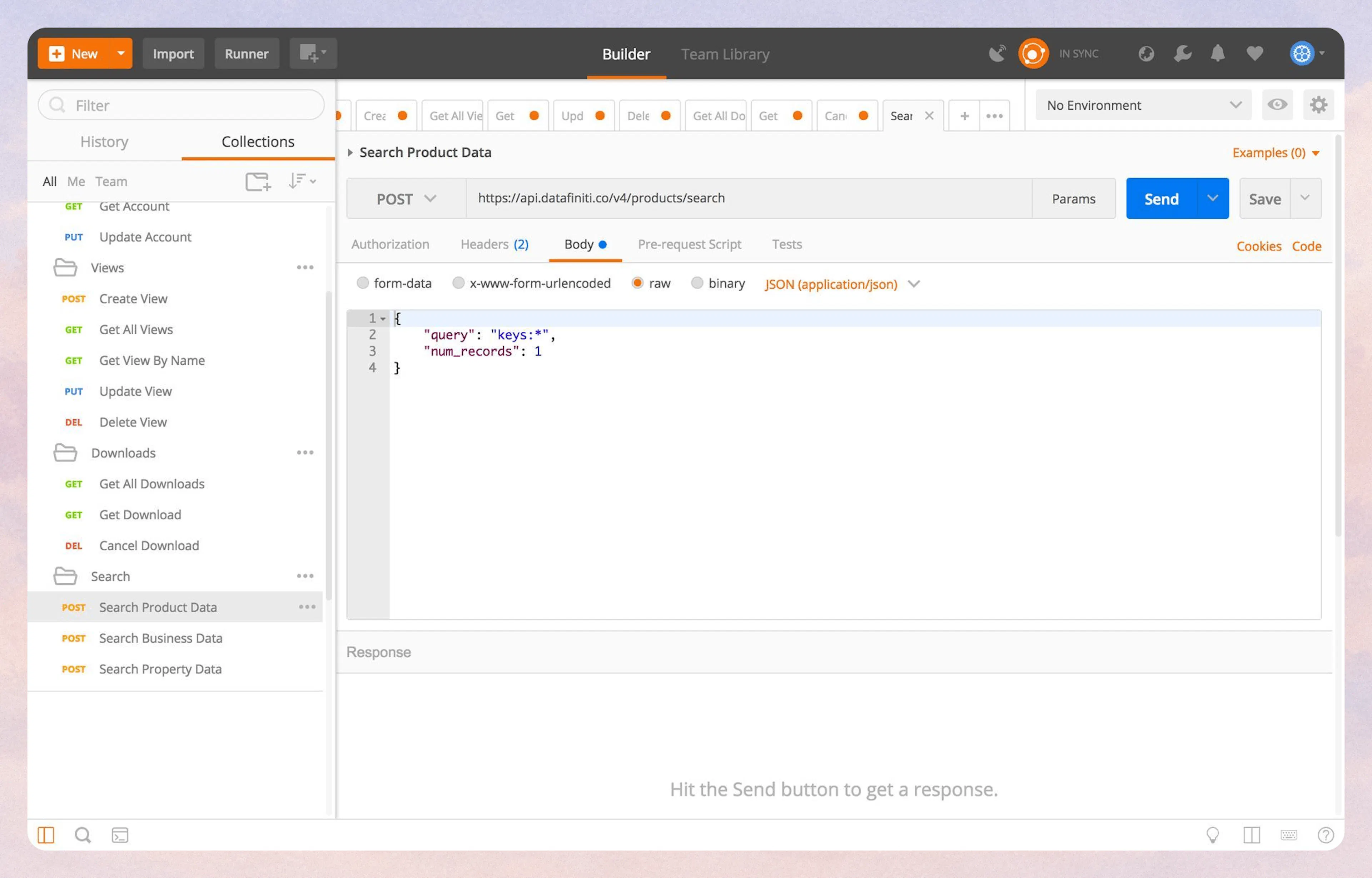 Search Product Data endpoint in Postman