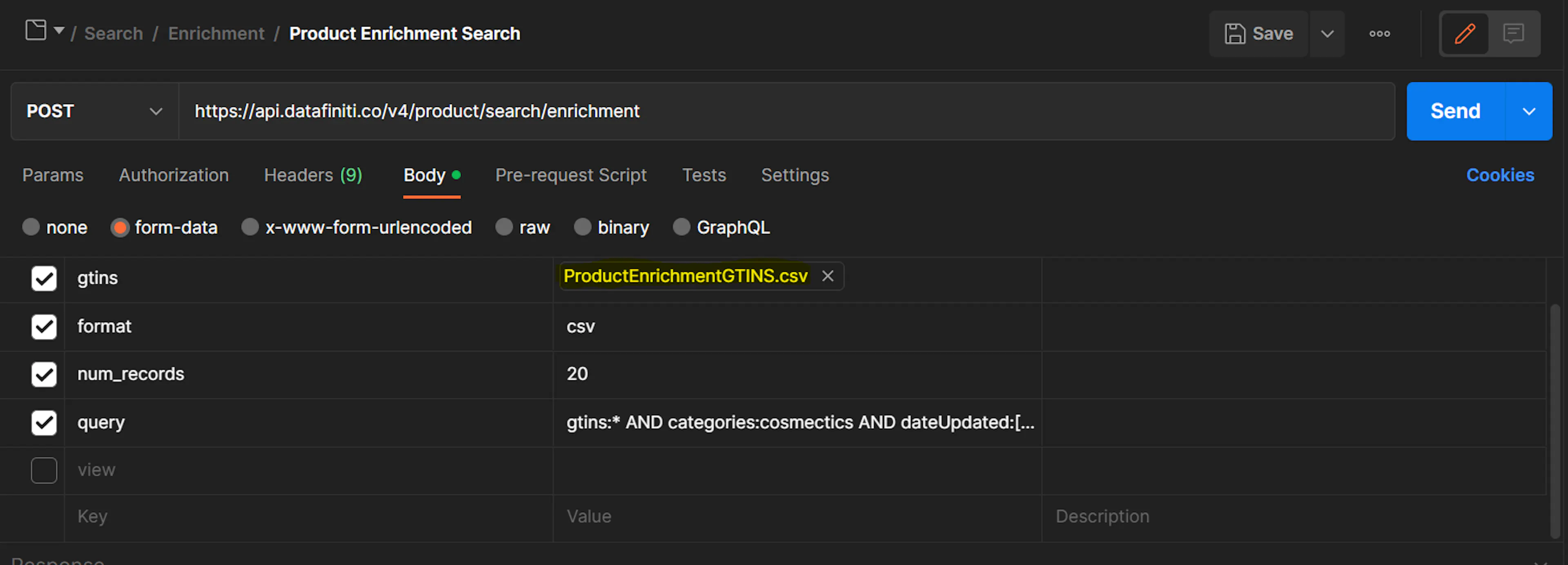 Selecting the CSV enrichment file