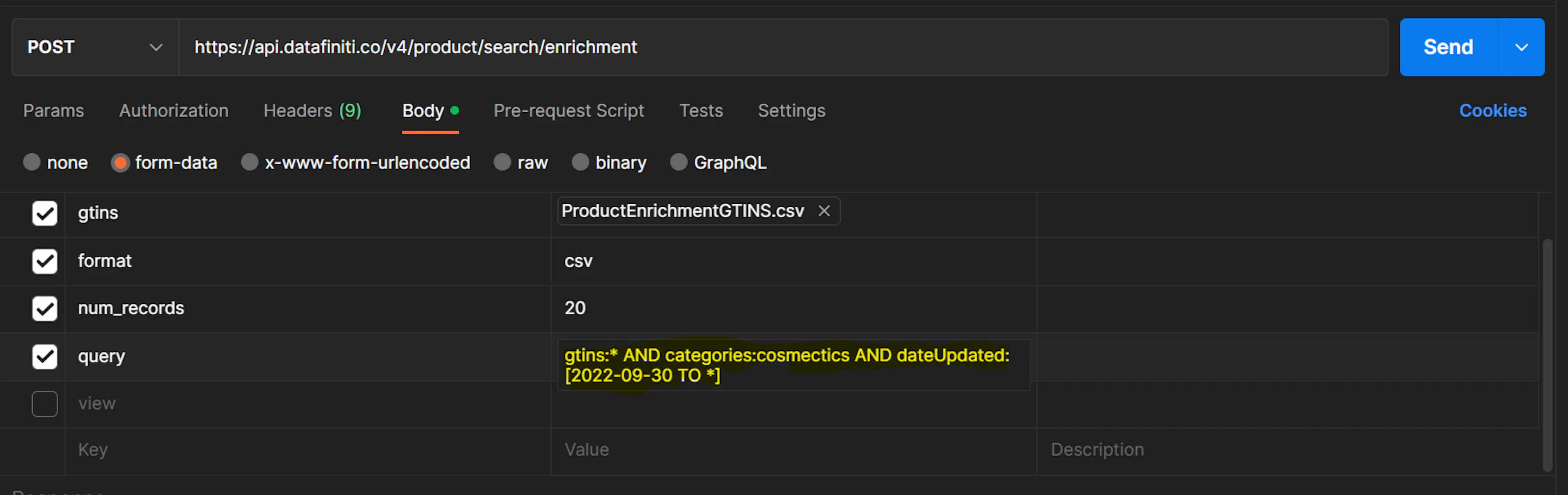 Configuring the enrichment query