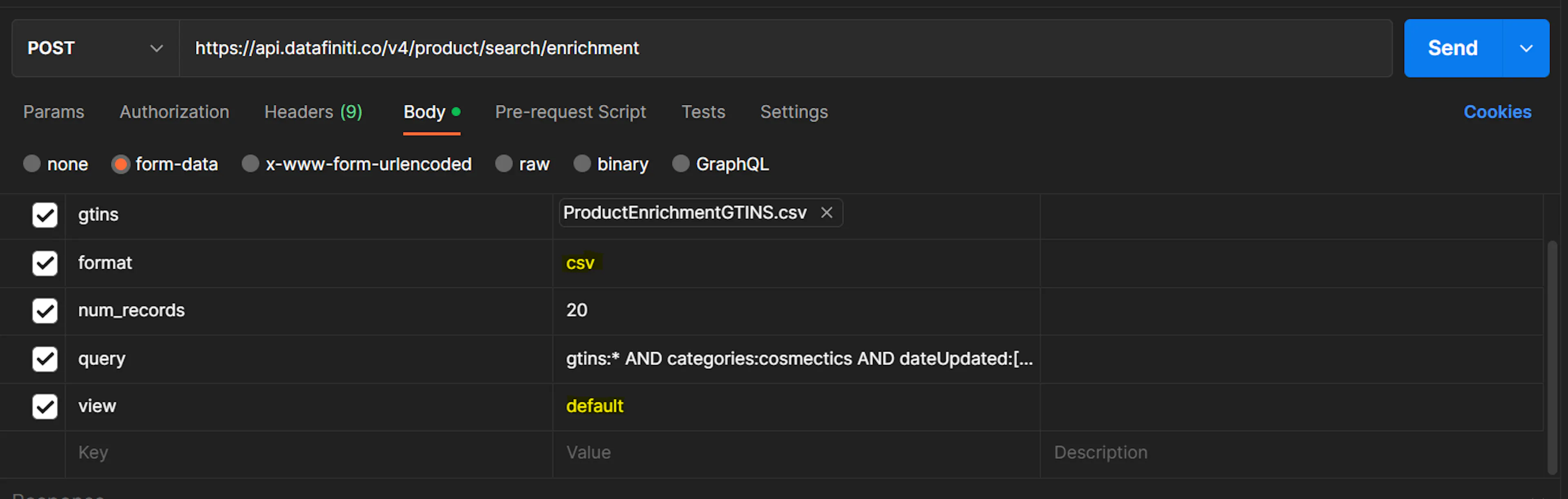 Final enrichment view configuration