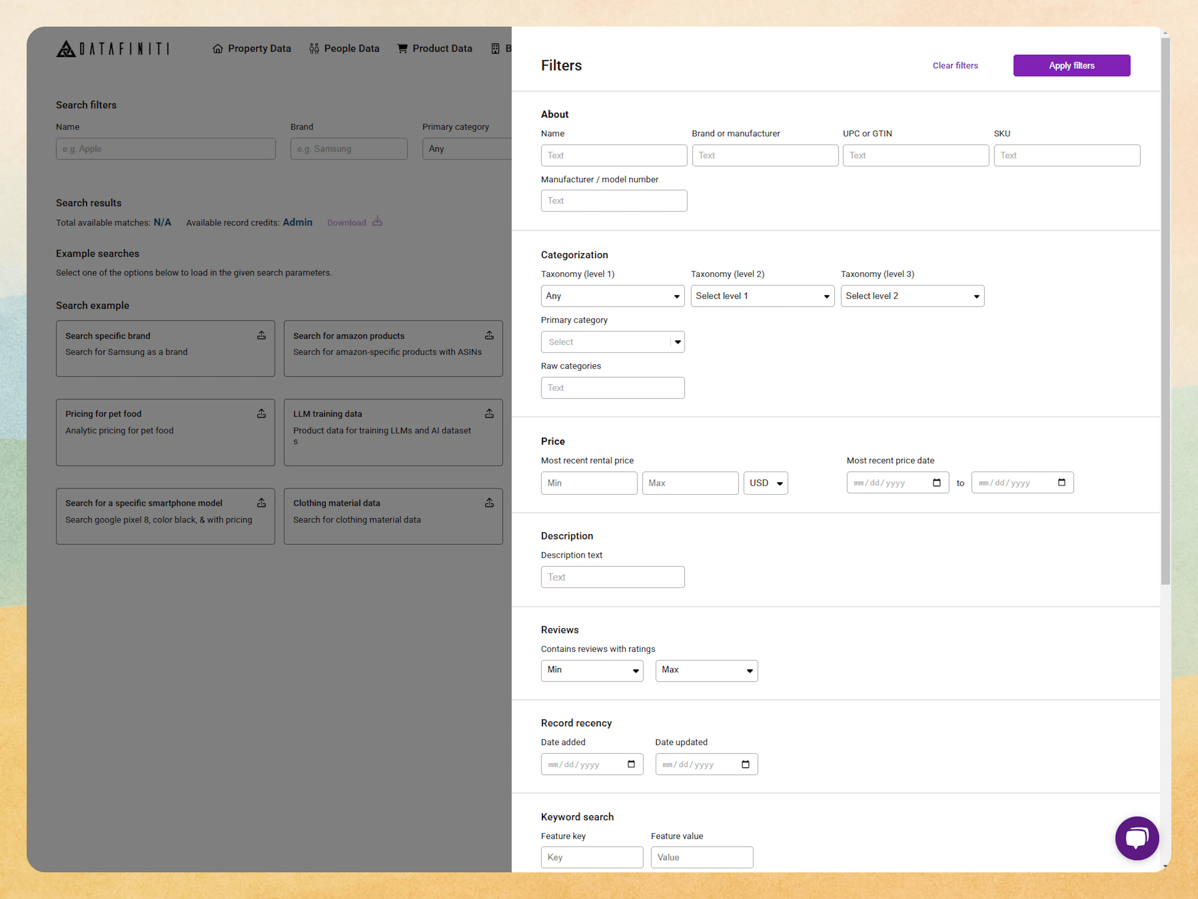 Screenshot showing navigating to product data