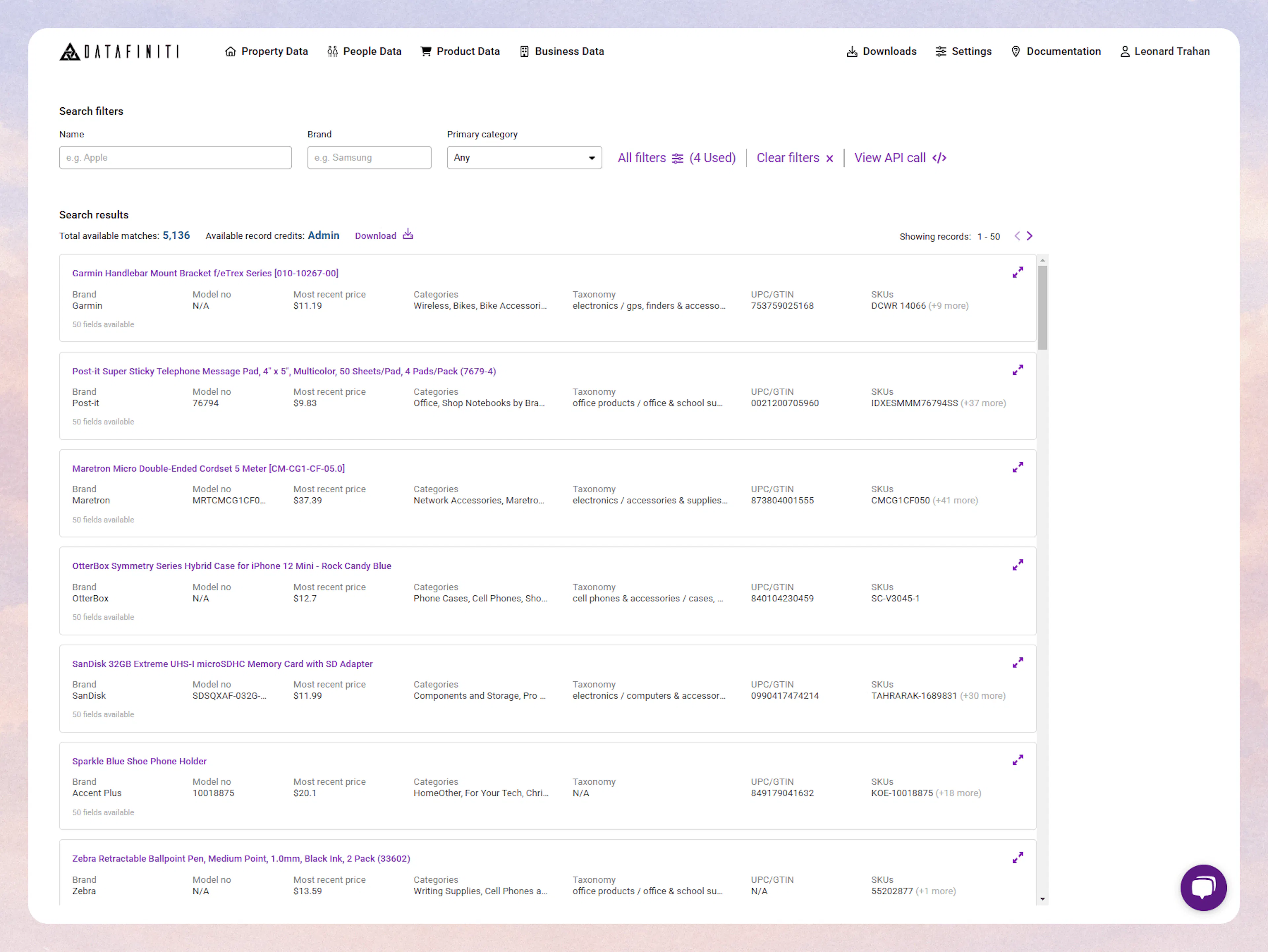 Screenshot showing product data api builder