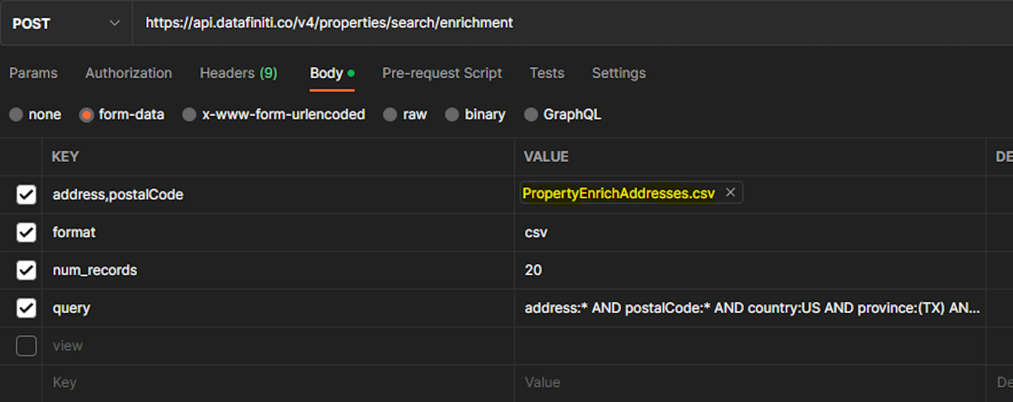 Property enrichment CSV configuration