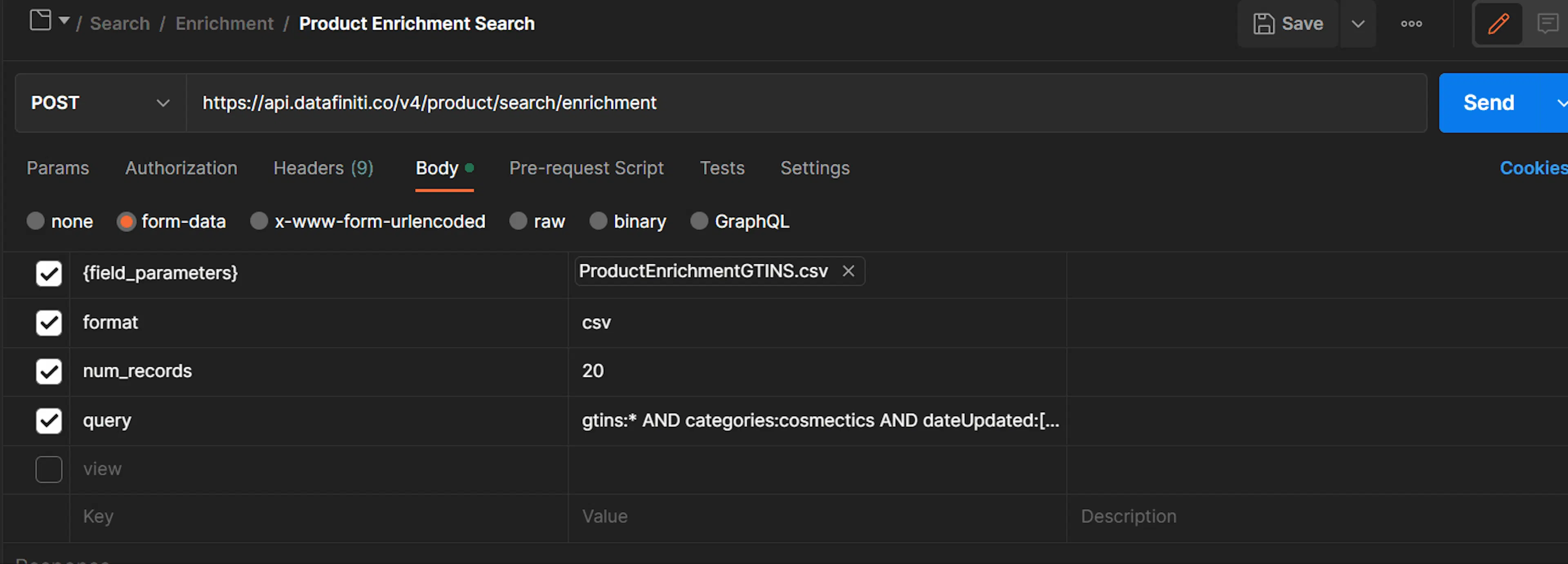 Setting enrichment CSV field parameters