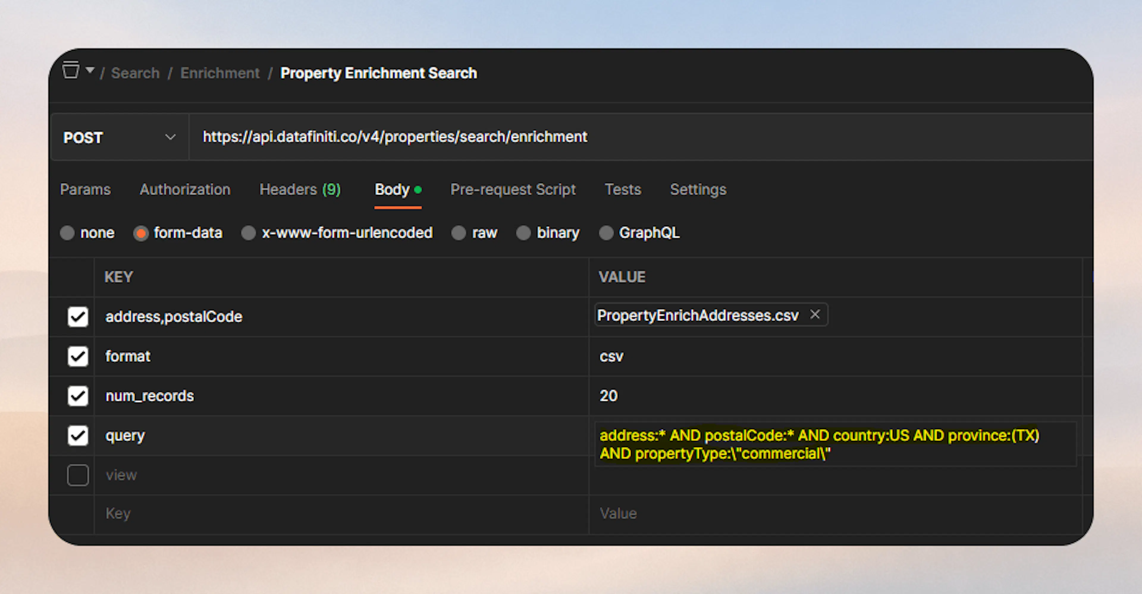 Property enrichment query configuration