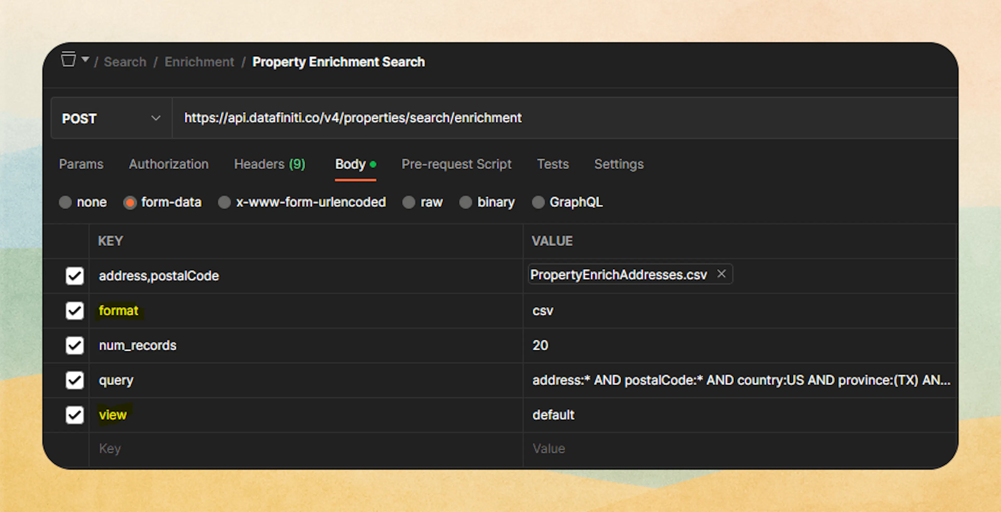 Property enrichment format and view configuration