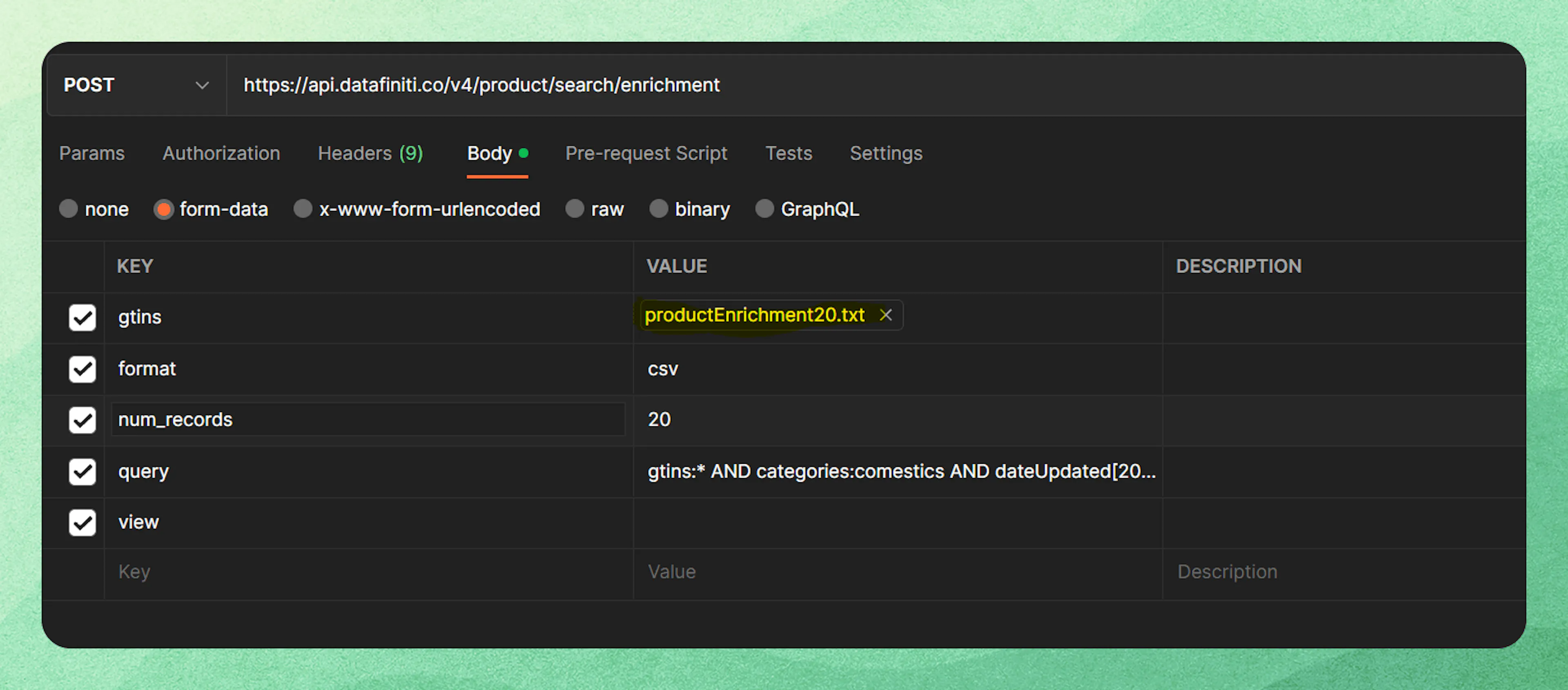 Selecting the JSON enrichment file