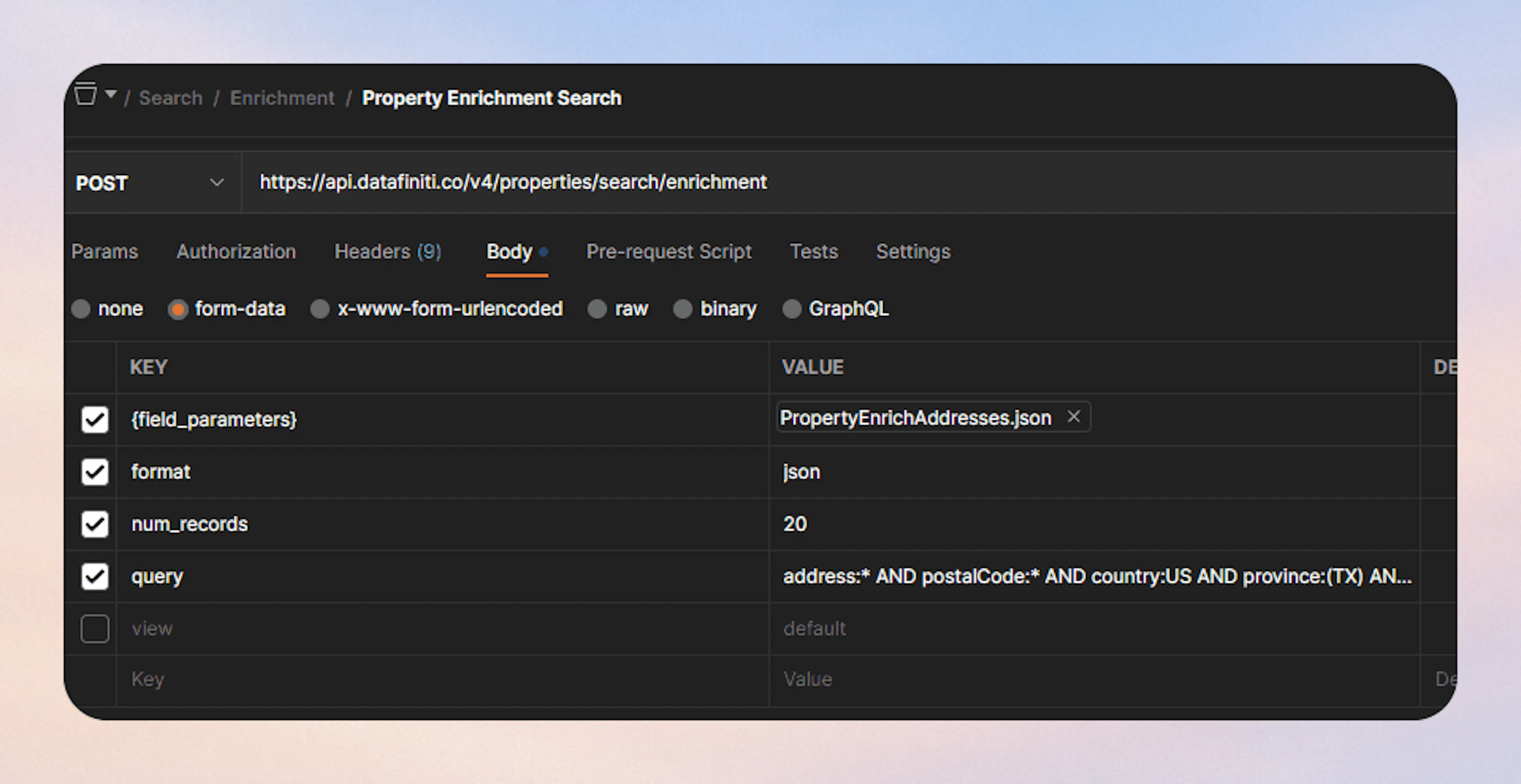 Setting field parameters for property enrichment