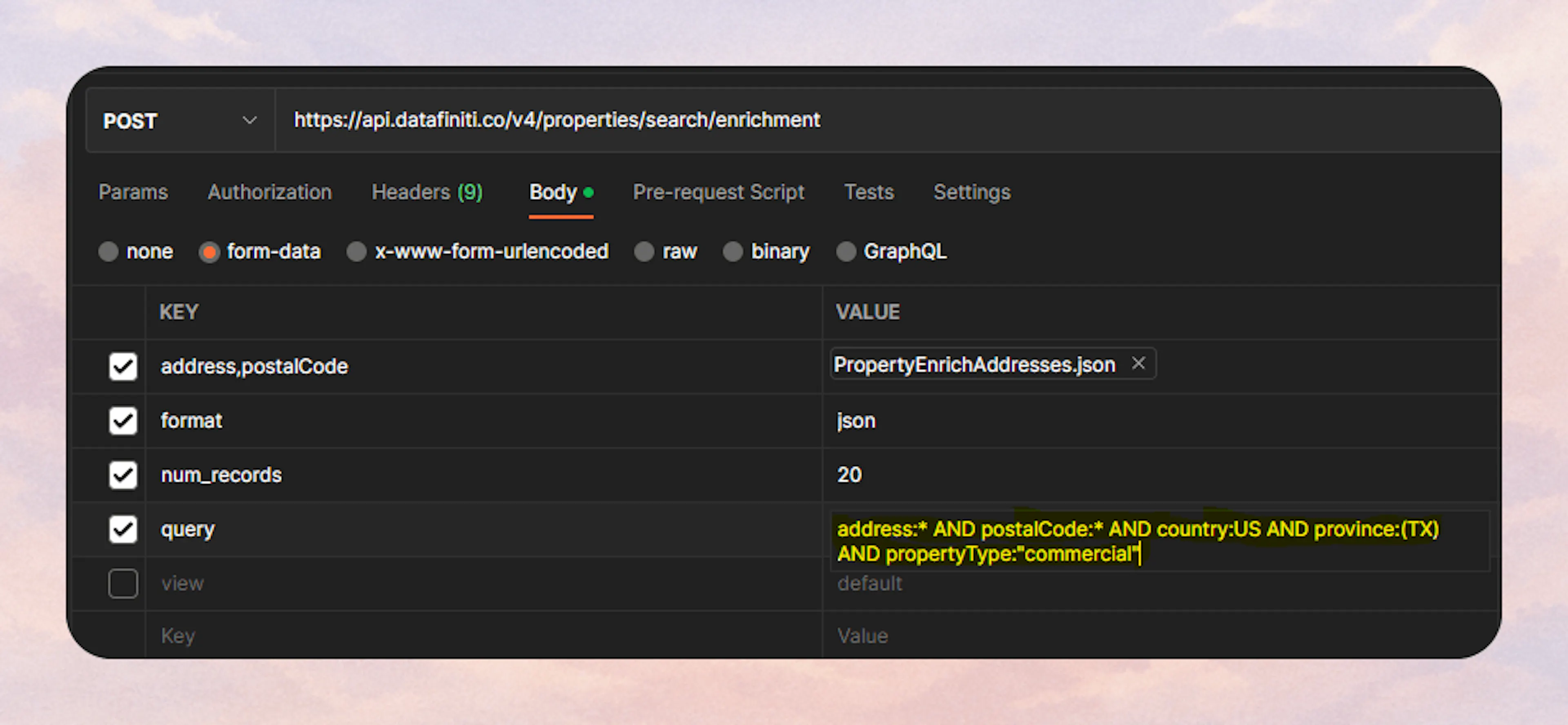 Configuring the property enrichment query