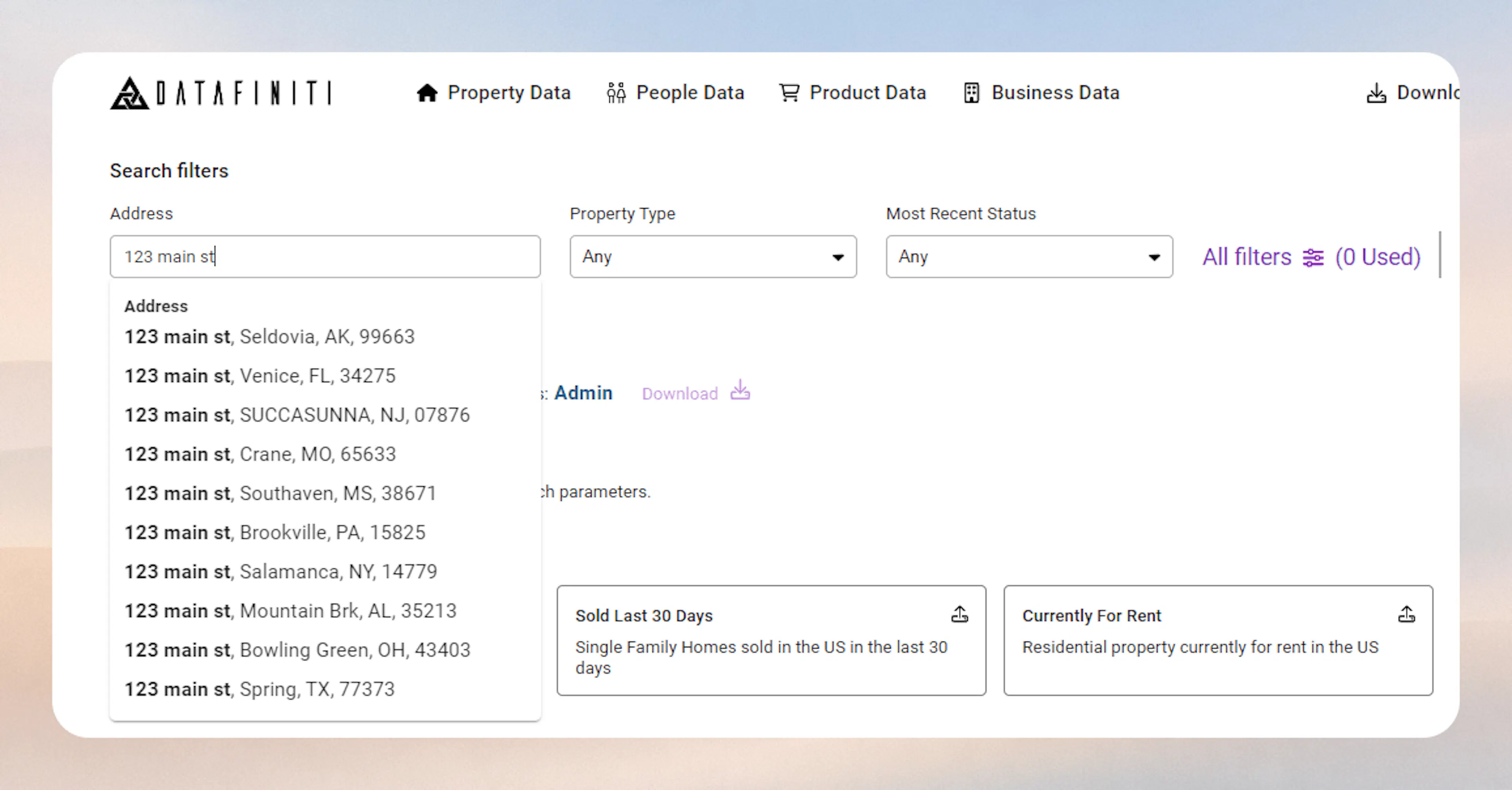 Screenshot showing basic search features
