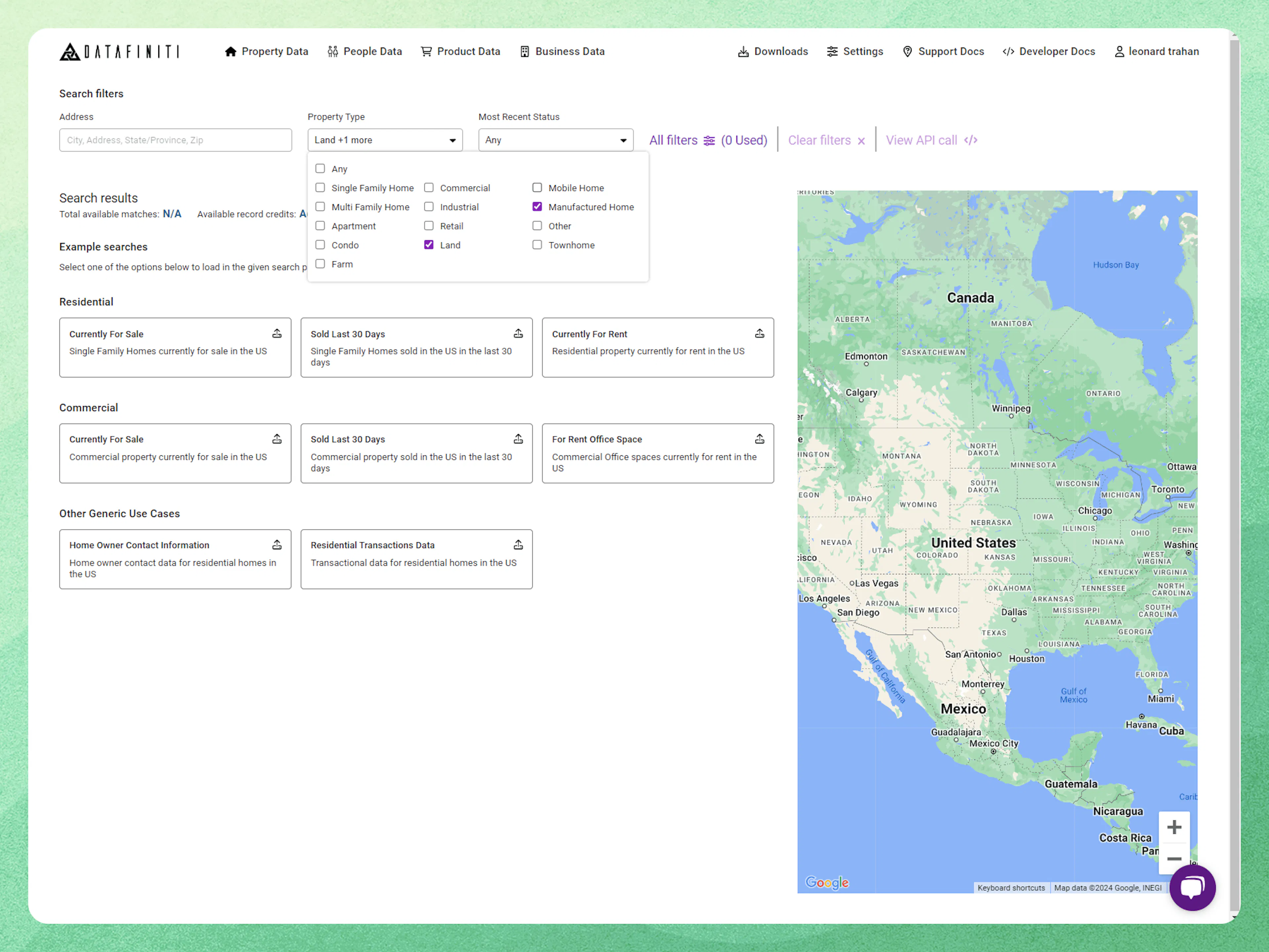 Screenshot showing property type selection