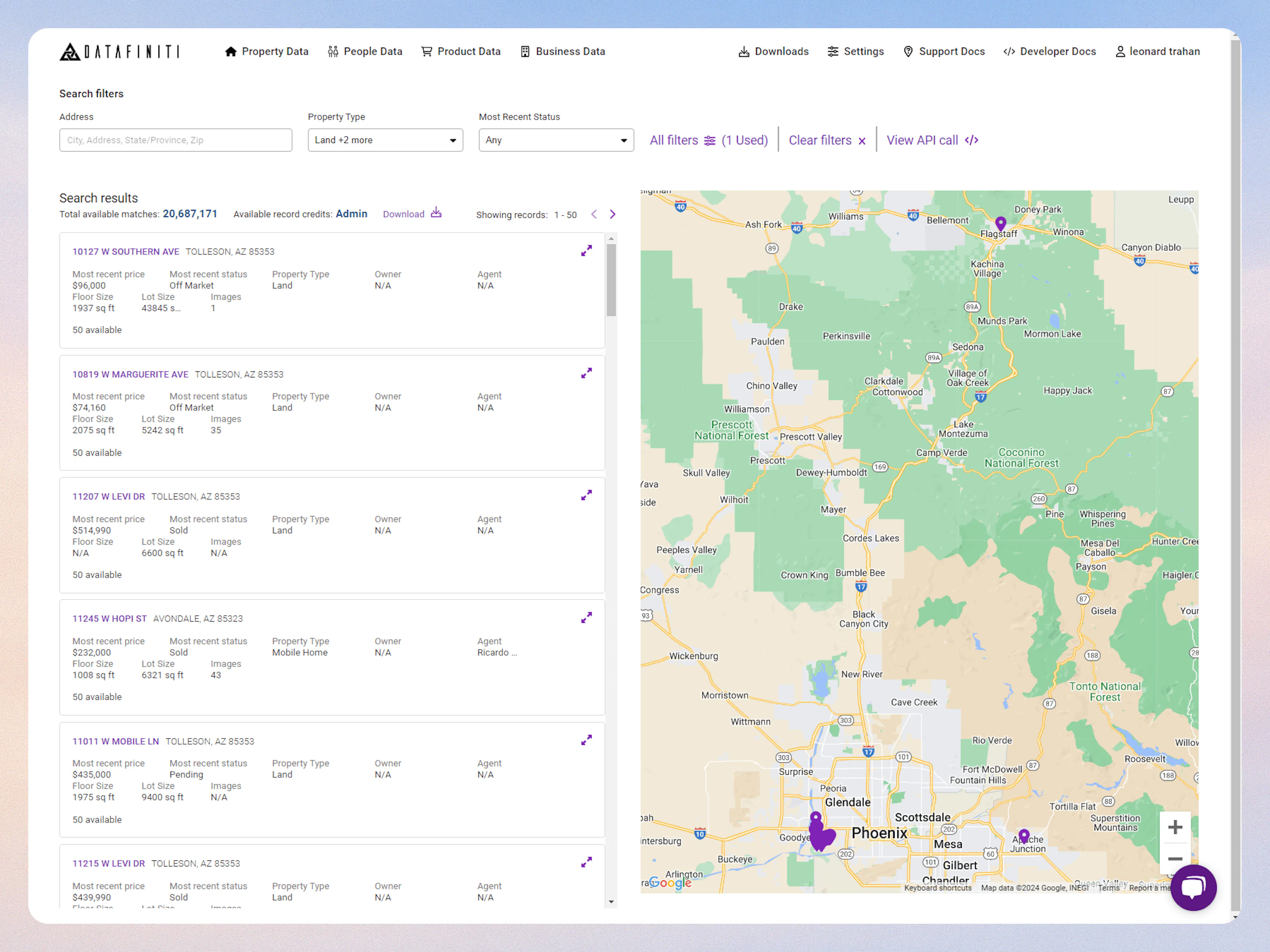 Screenshot showing property type selection