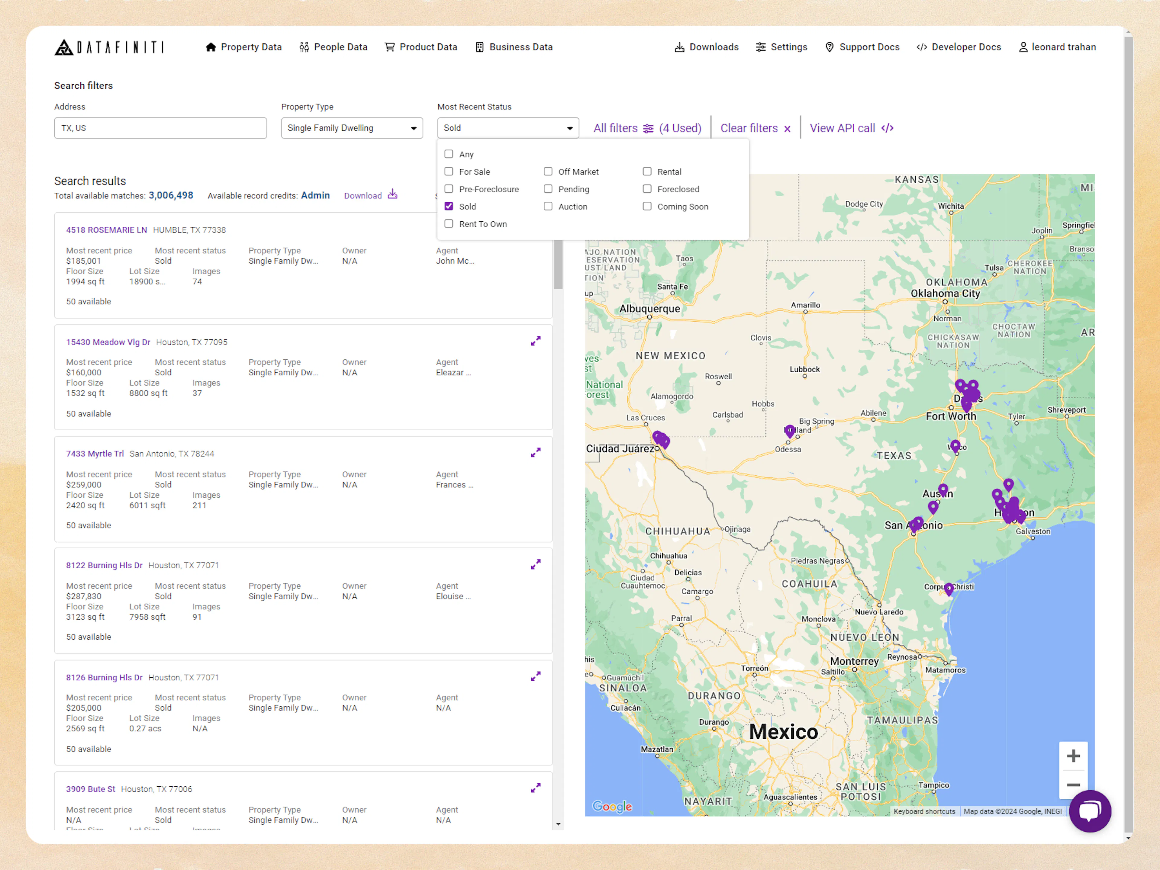 Screenshot showing combing basic search features