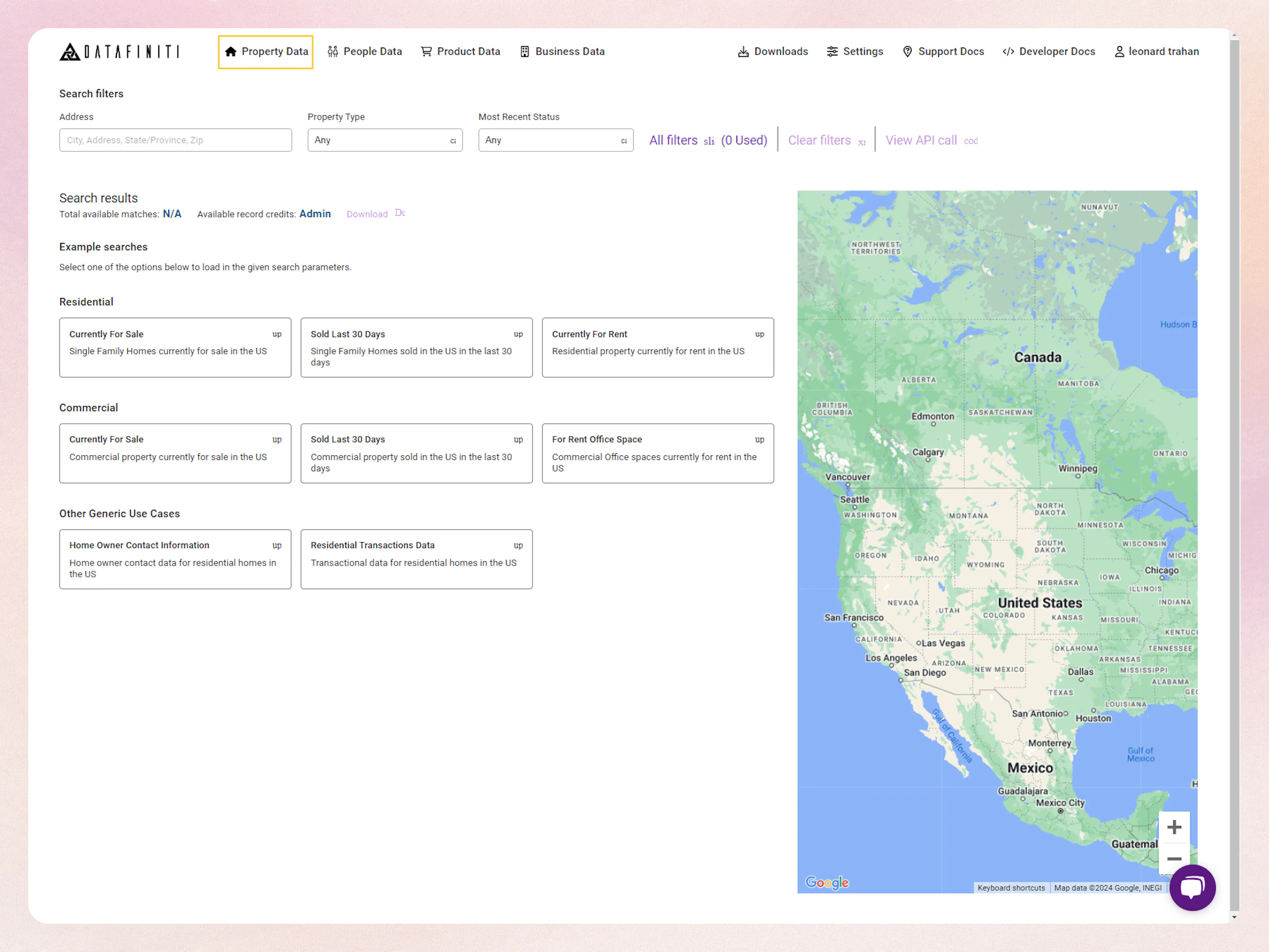 Screenshot showing navigating to property data