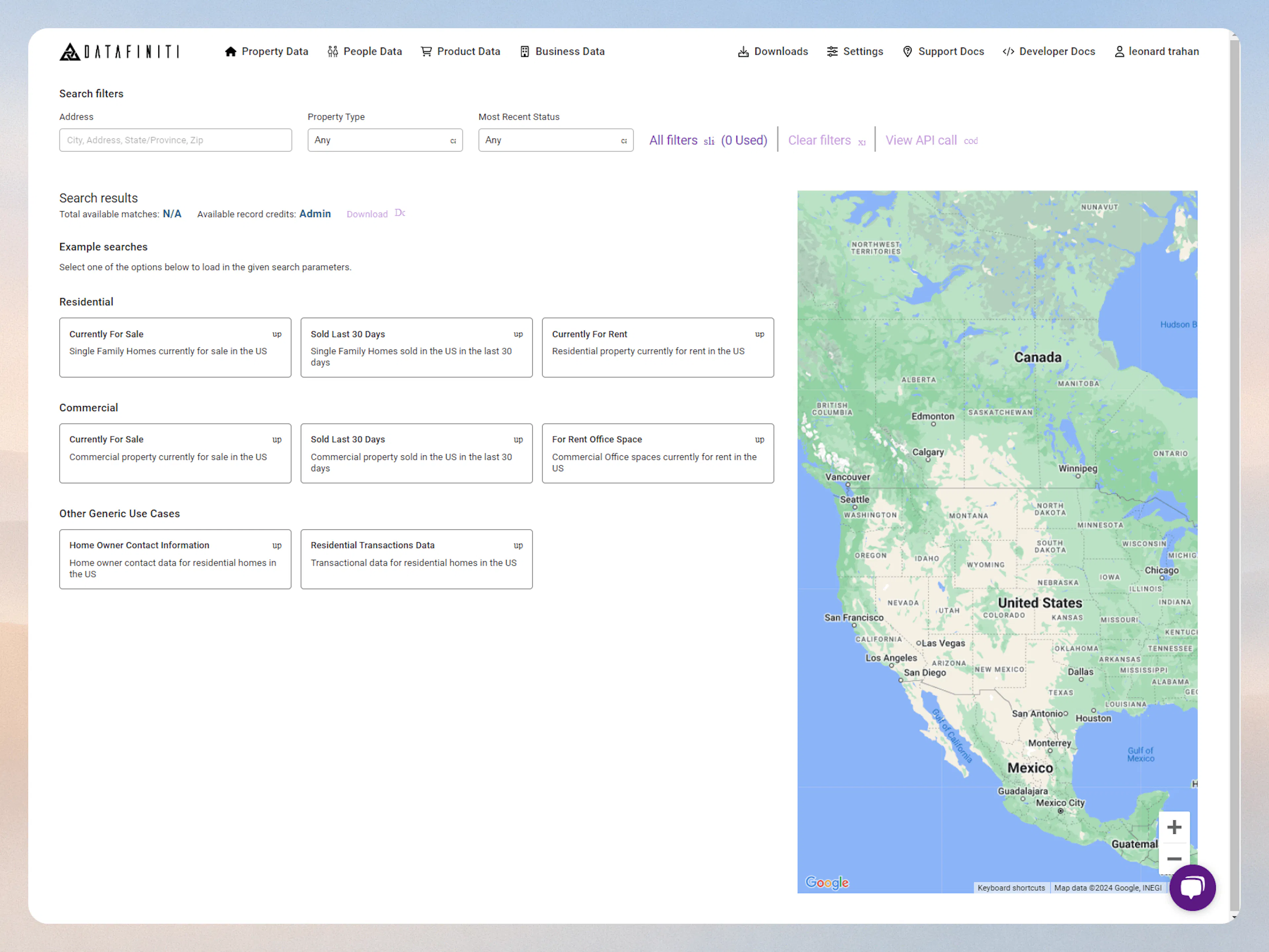 Datafiniti property data dashboard